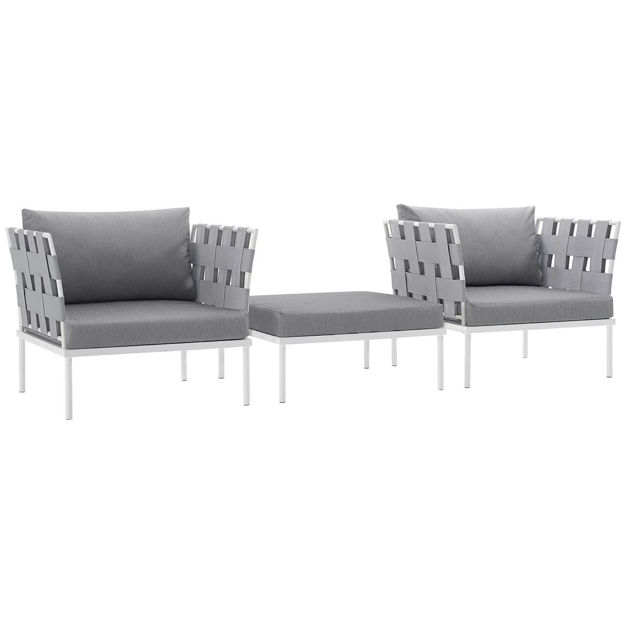 Harmony 3 Piece Outdoor Patio Aluminum Sectional Sofa Set, White Gray