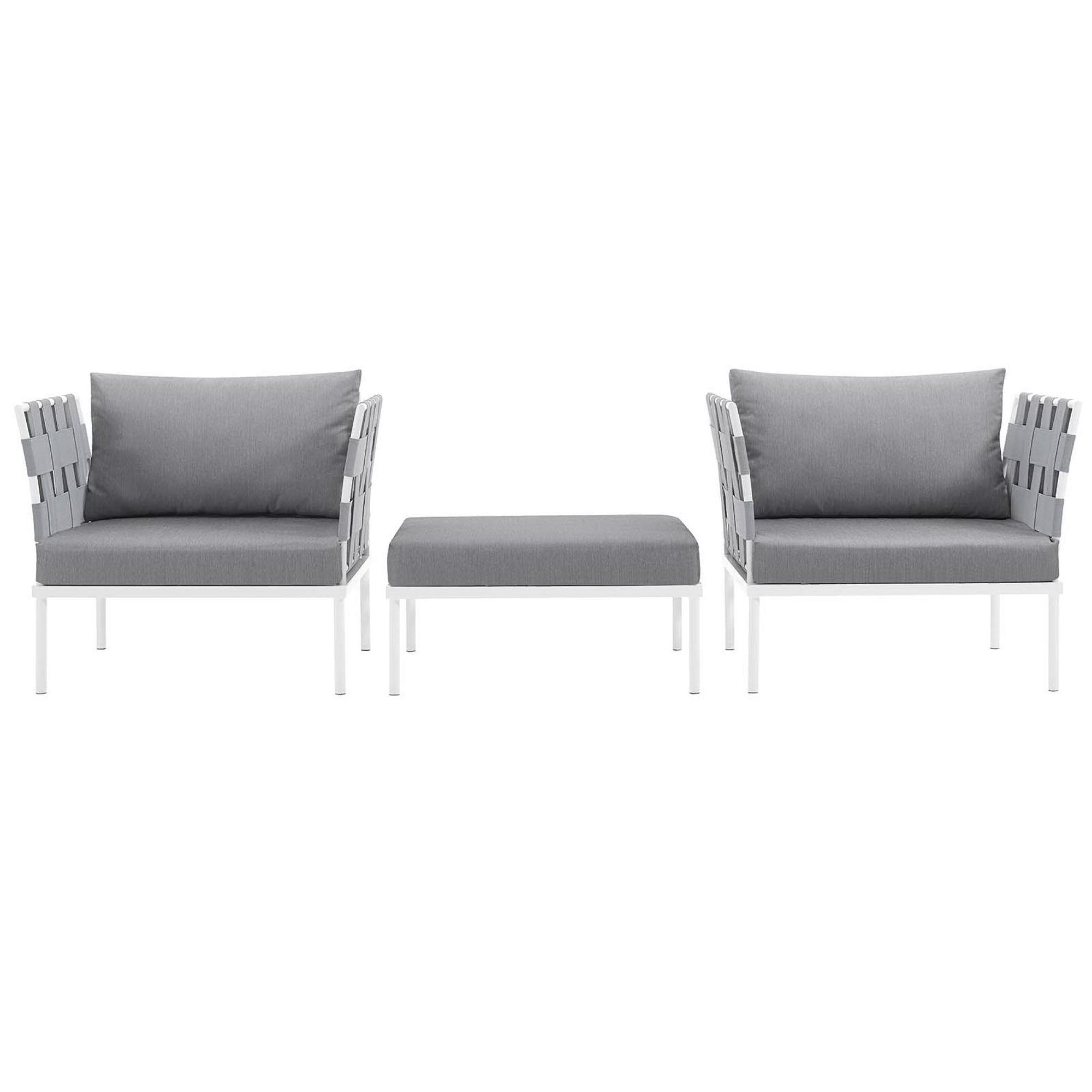 Harmony 3 Piece Outdoor Patio Aluminum Sectional Sofa Set, White Gray