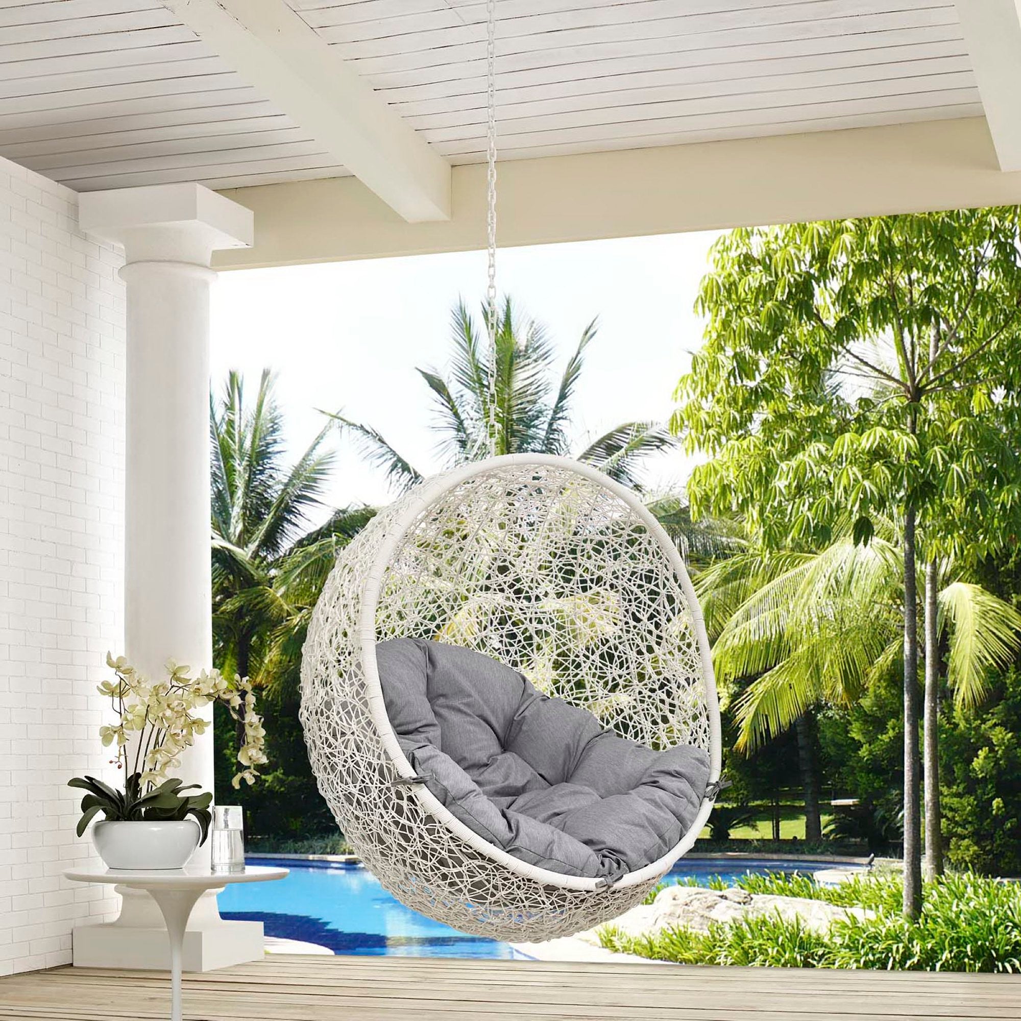 Hide Outdoor Patio Swing Chair Without Stand, White Gray
