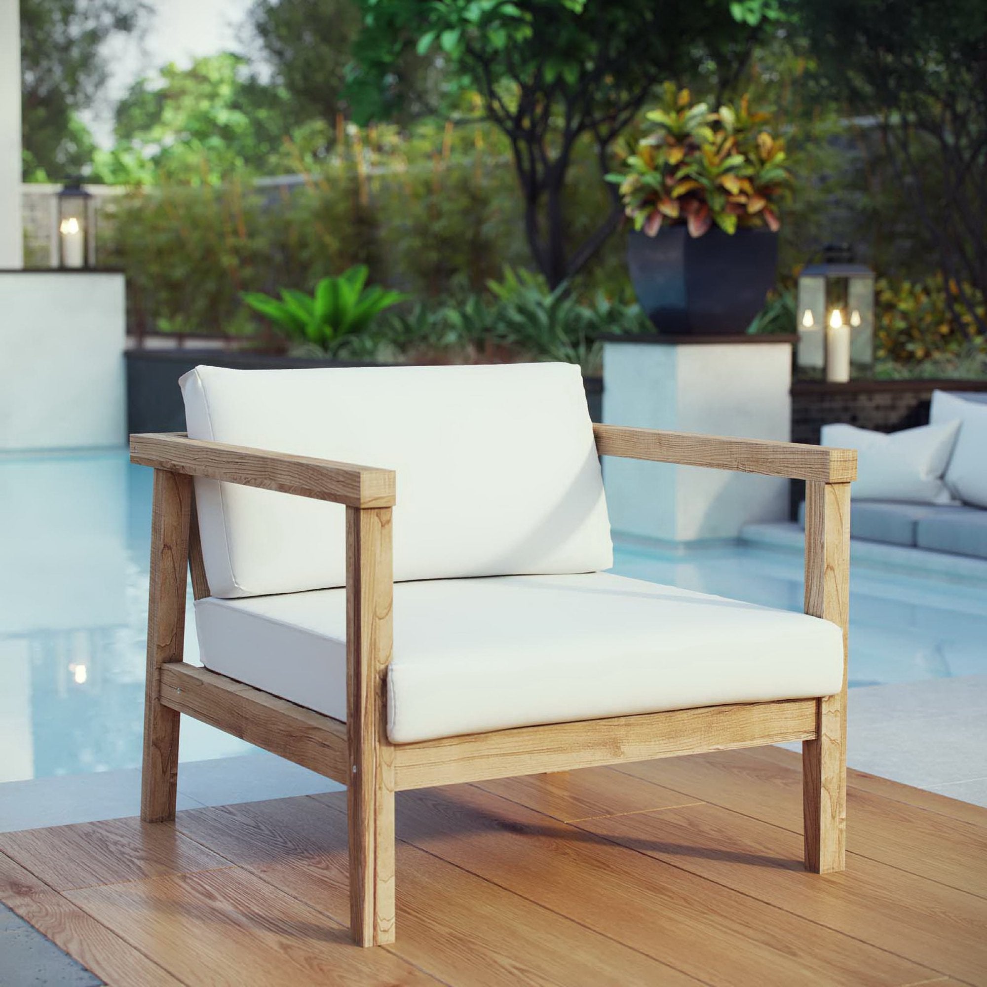 Bayport Outdoor Patio Teak Armchair, Natural White