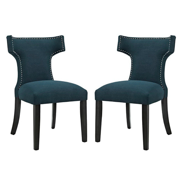 Curve Fabric Dining Side Chair Set of 2, Azure