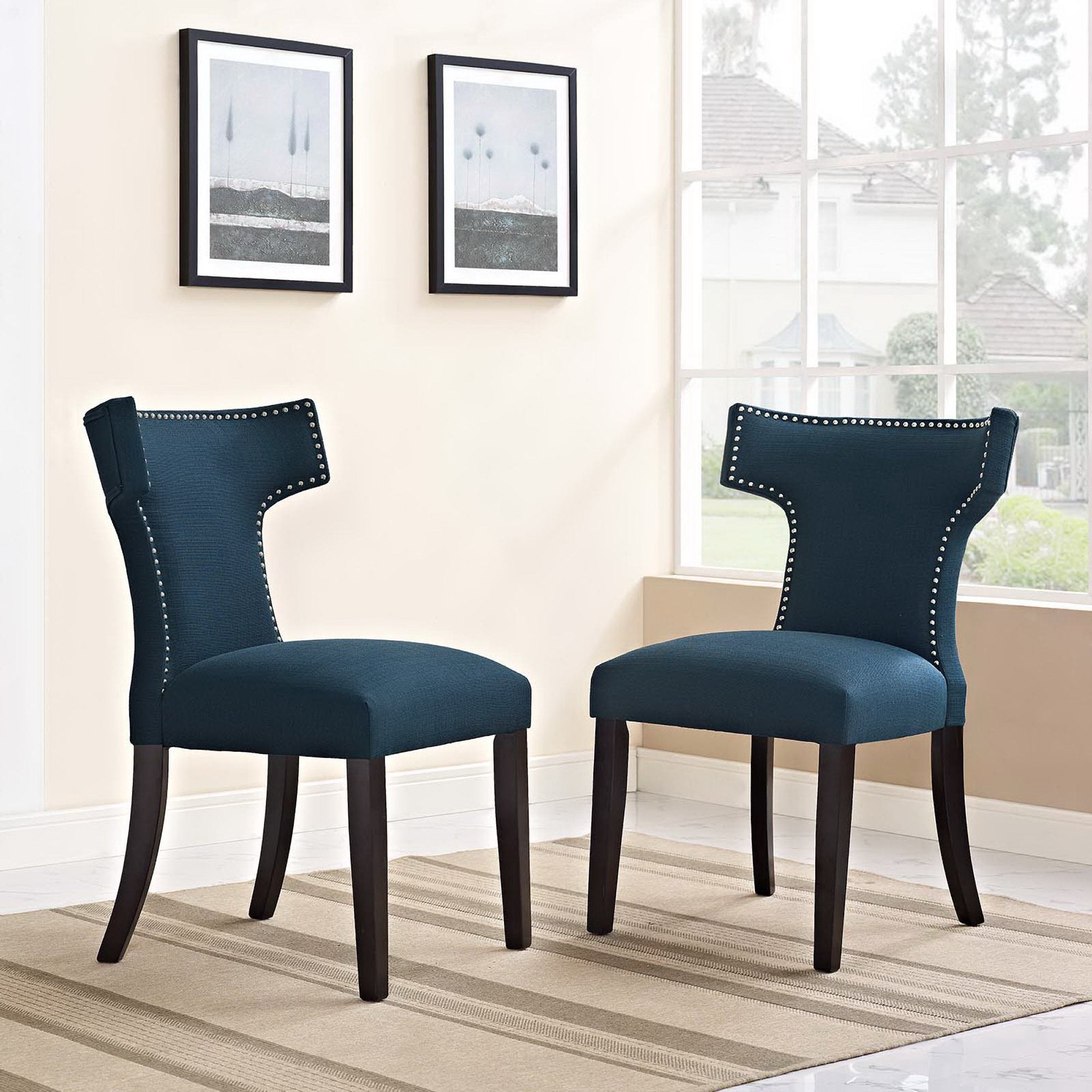 Curve Fabric Dining Side Chair Set of 2, Azure