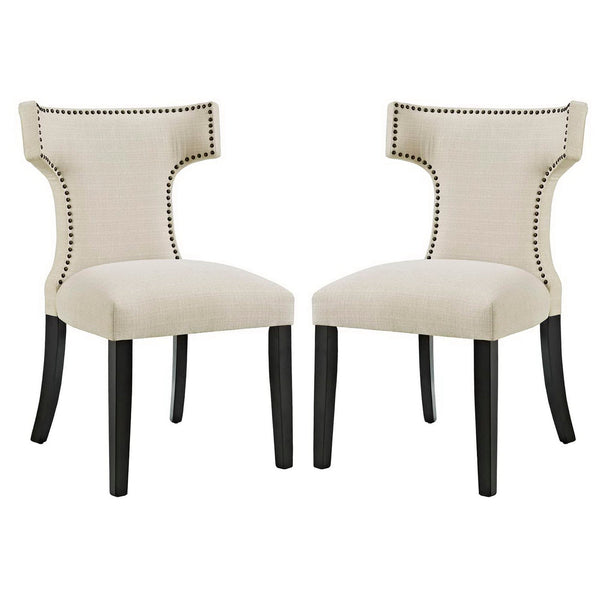 Curve Fabric Dining Side Chair Set of 2, Beige