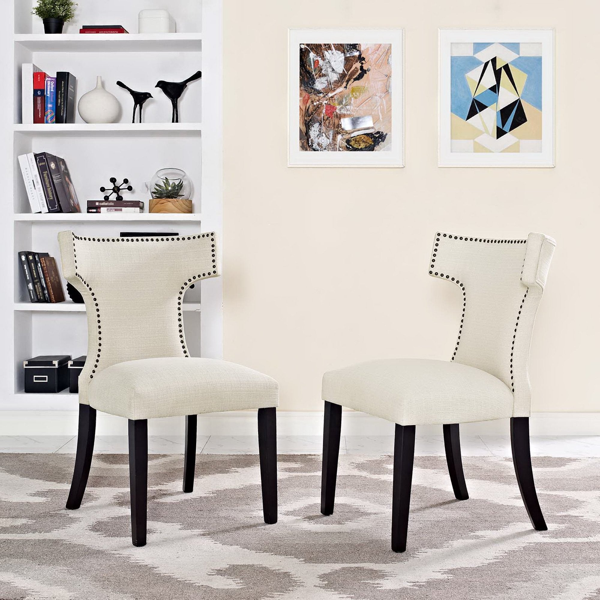 Curve Fabric Dining Side Chair Set of 2, Beige