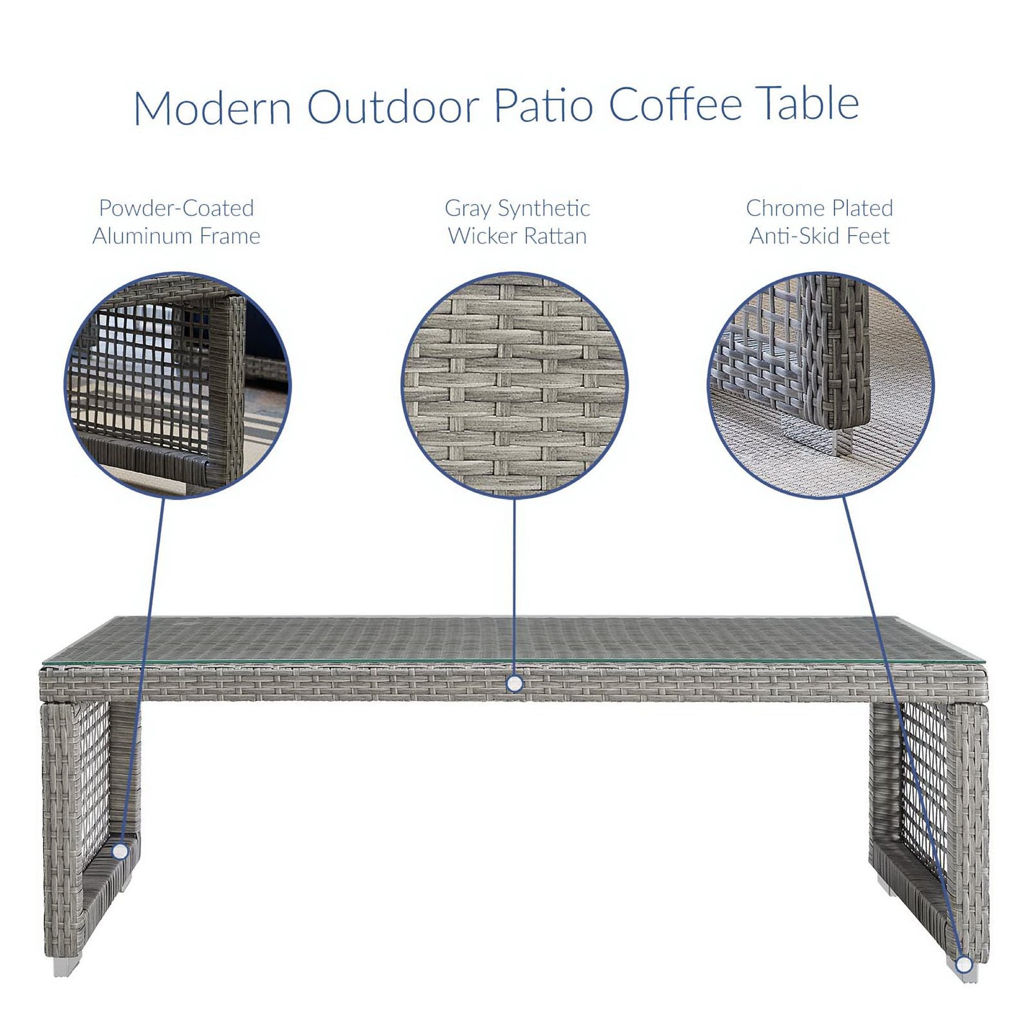 Aura Rattan Outdoor Patio Coffee Table, Gray