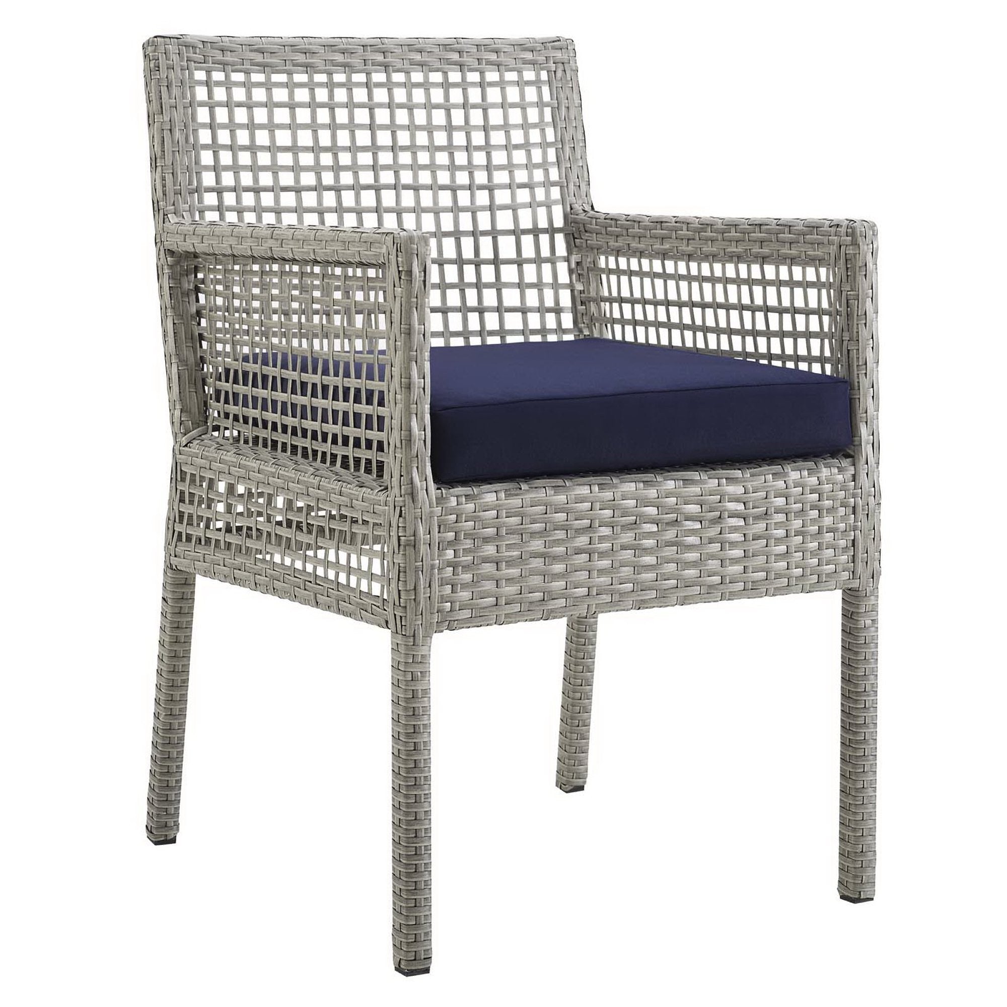 Aura Outdoor Patio Wicker Rattan Dining Armchair, Gray Navy
