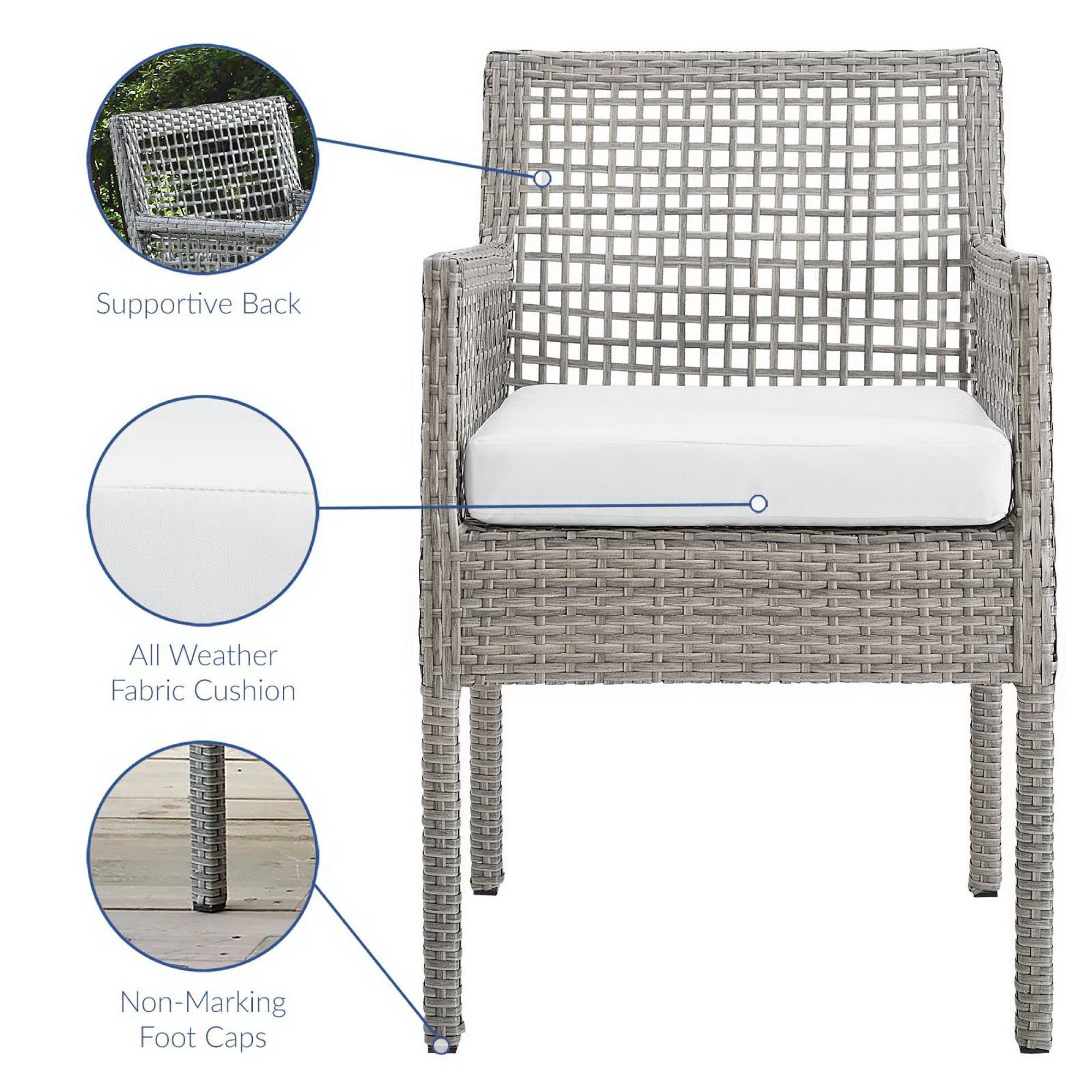 Aura Outdoor Patio Wicker Rattan Dining Armchair, Gray White