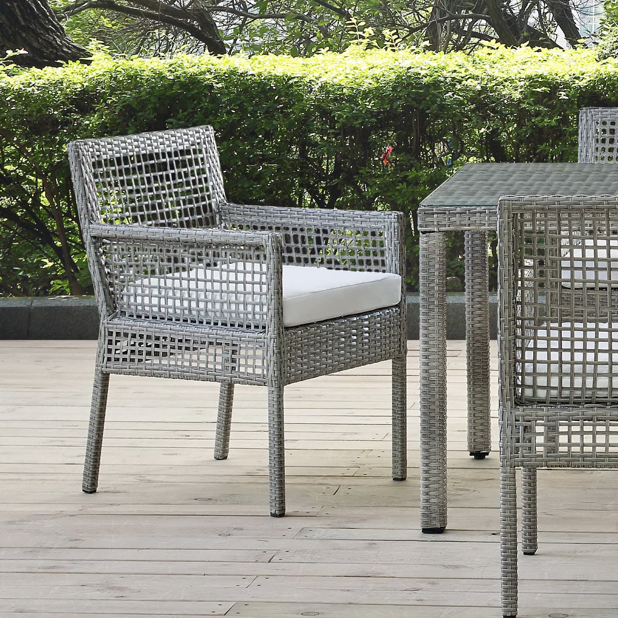 Aura Outdoor Patio Wicker Rattan Dining Armchair, Gray White