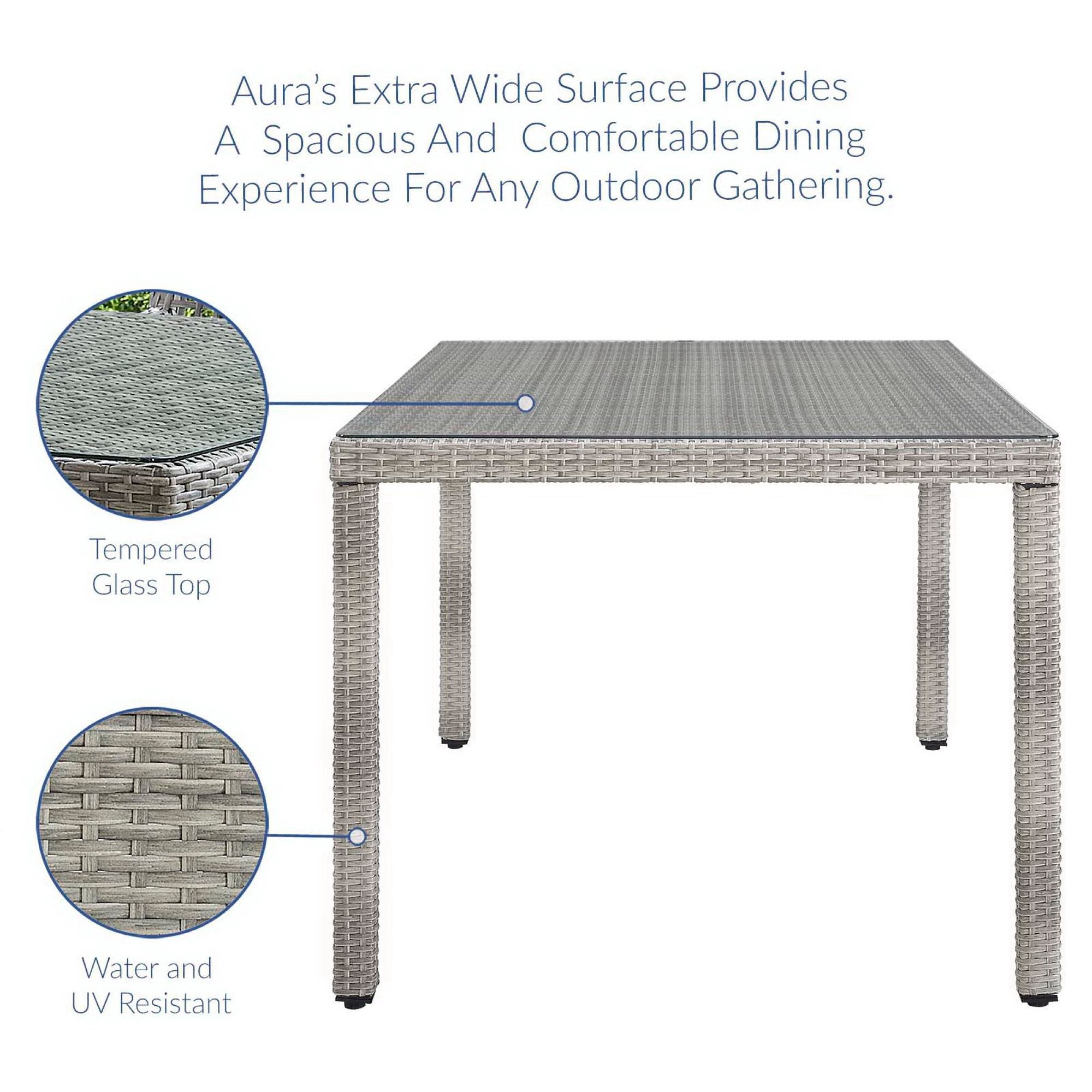 Aura 68" Outdoor Patio Wicker Rattan Dining Table, Gray