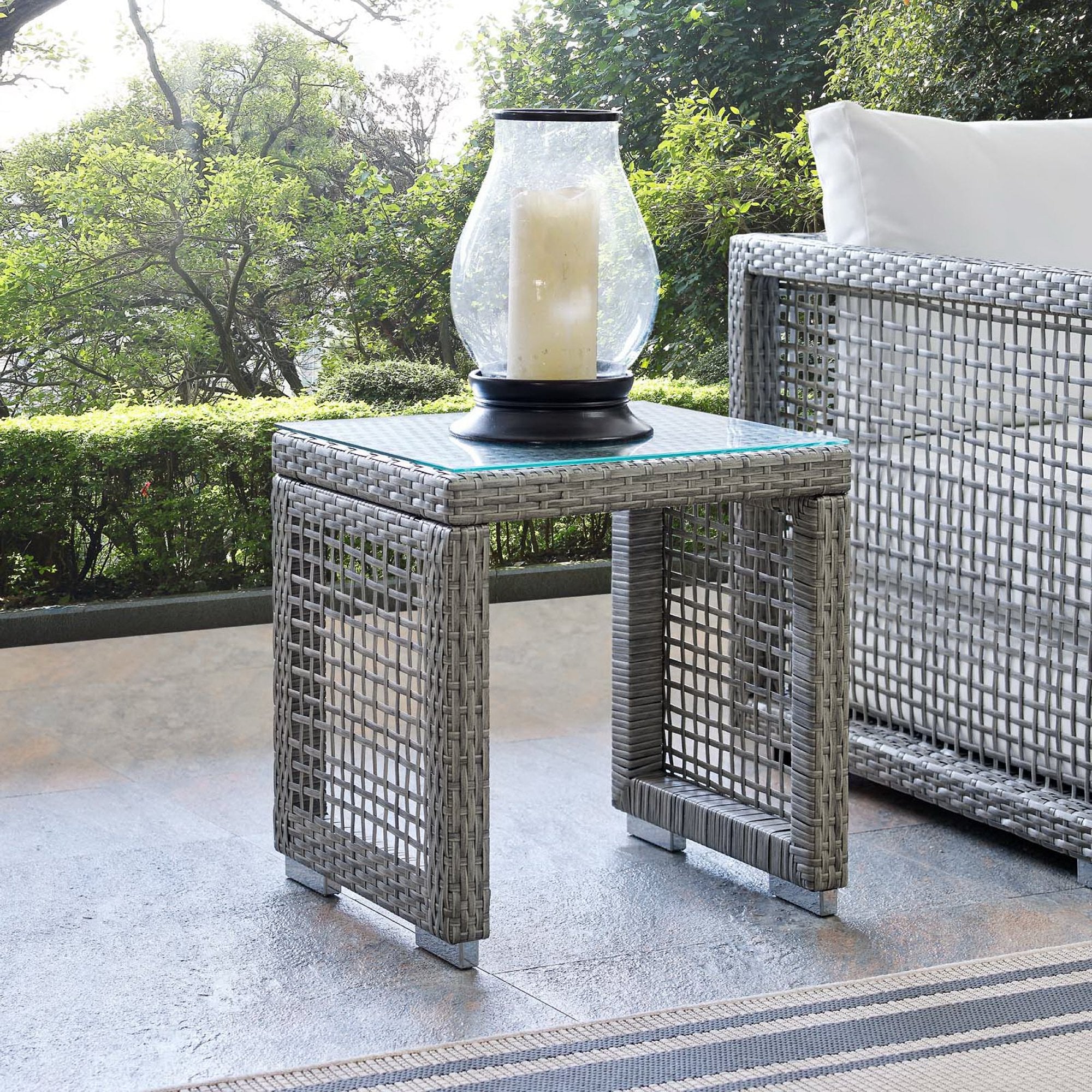 Aura Outdoor Patio Wicker Rattan Side Table, Gray