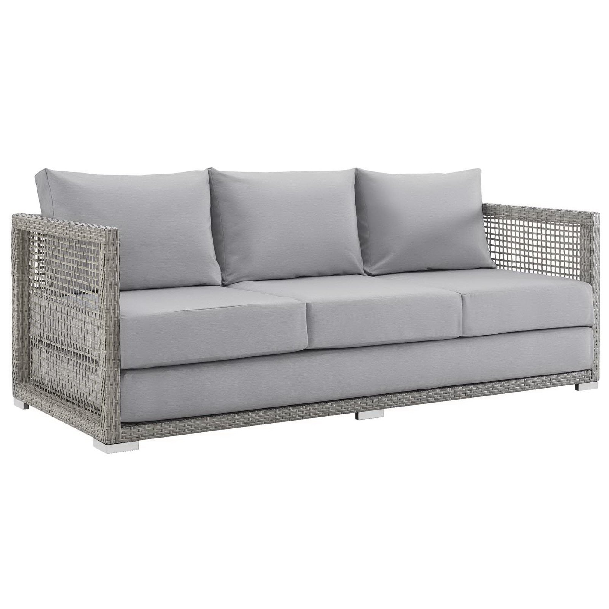 Aura Outdoor Patio Wicker Rattan Sofa, Gray Gray