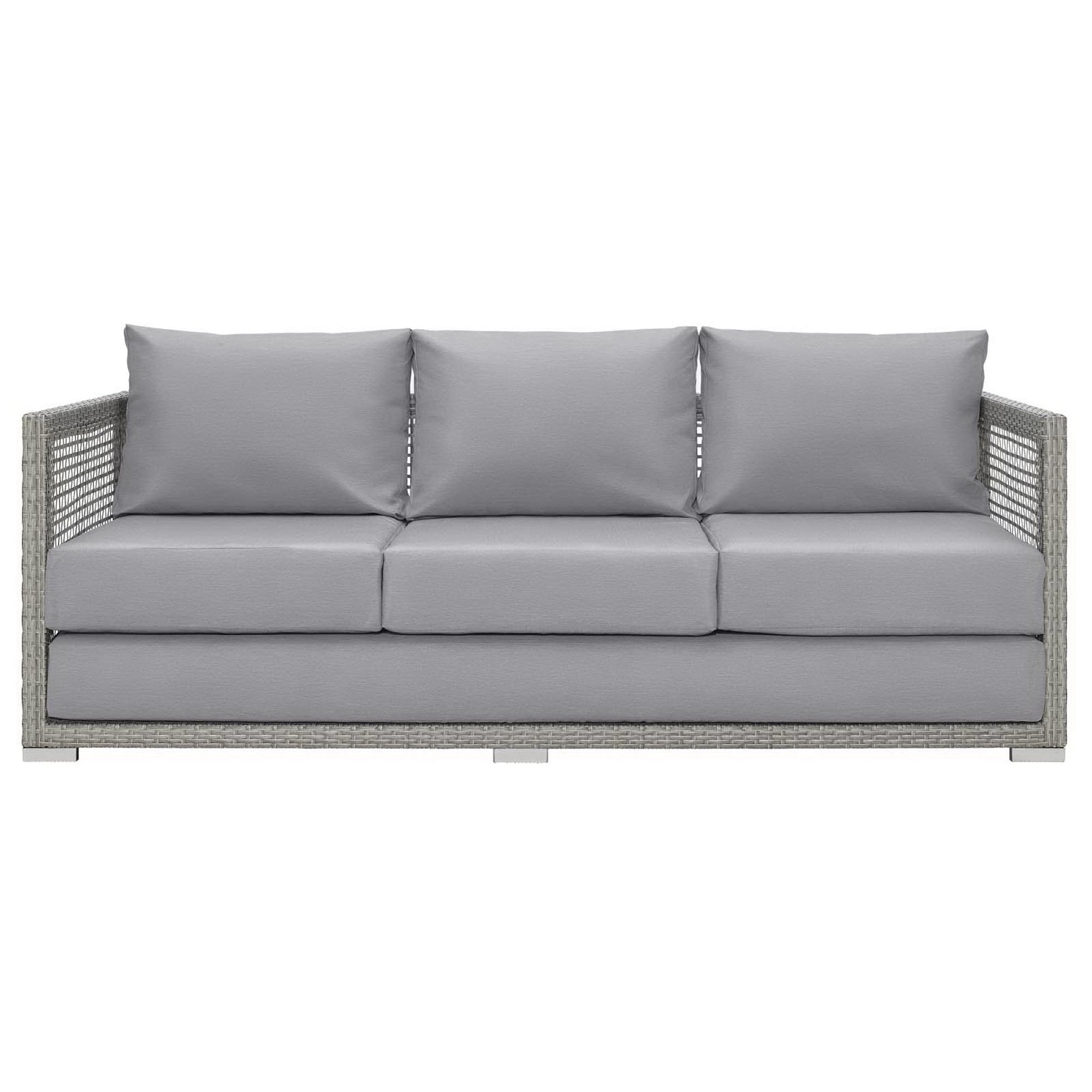 Aura Outdoor Patio Wicker Rattan Sofa, Gray Gray