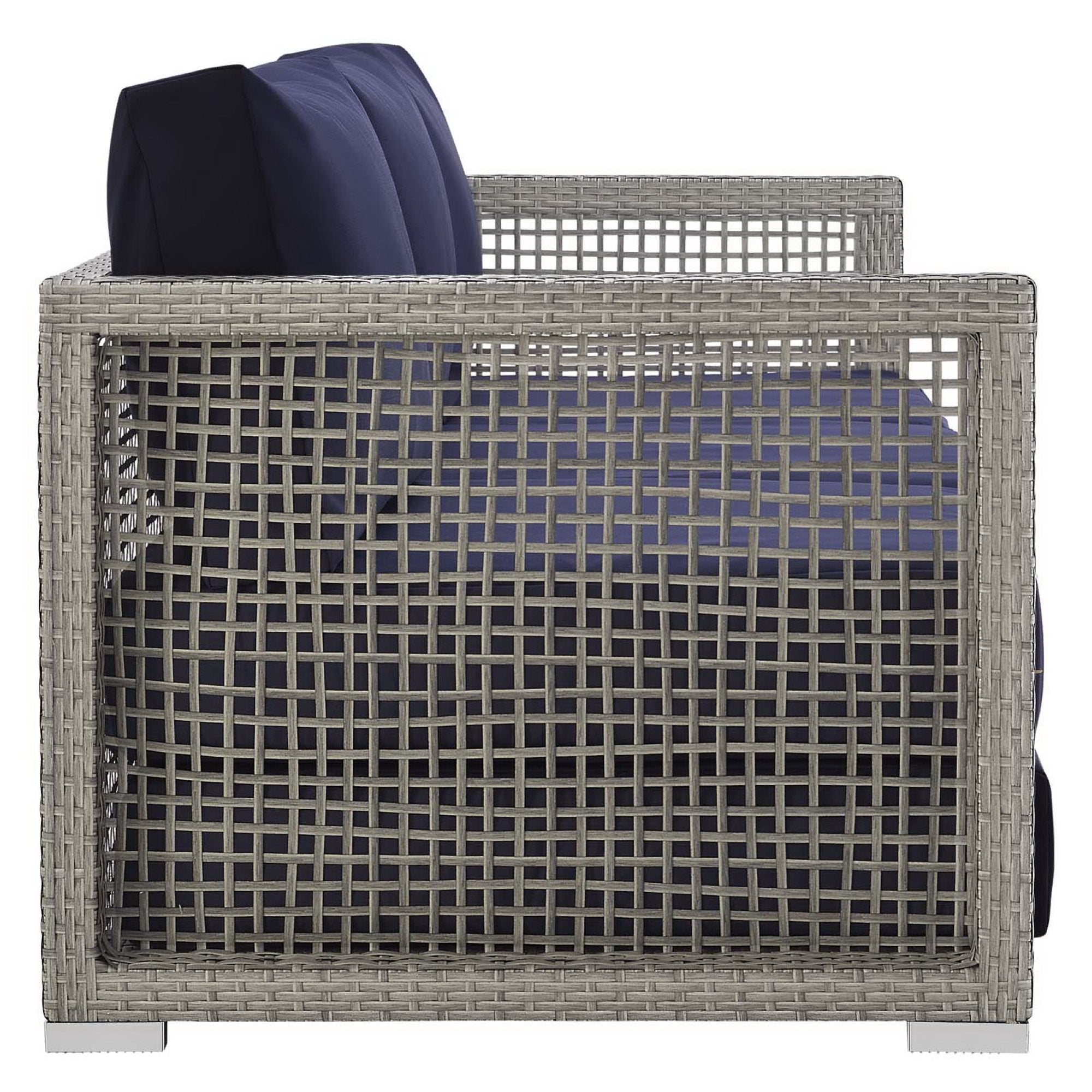 Aura Outdoor Patio Wicker Rattan Sofa, Gray Navy