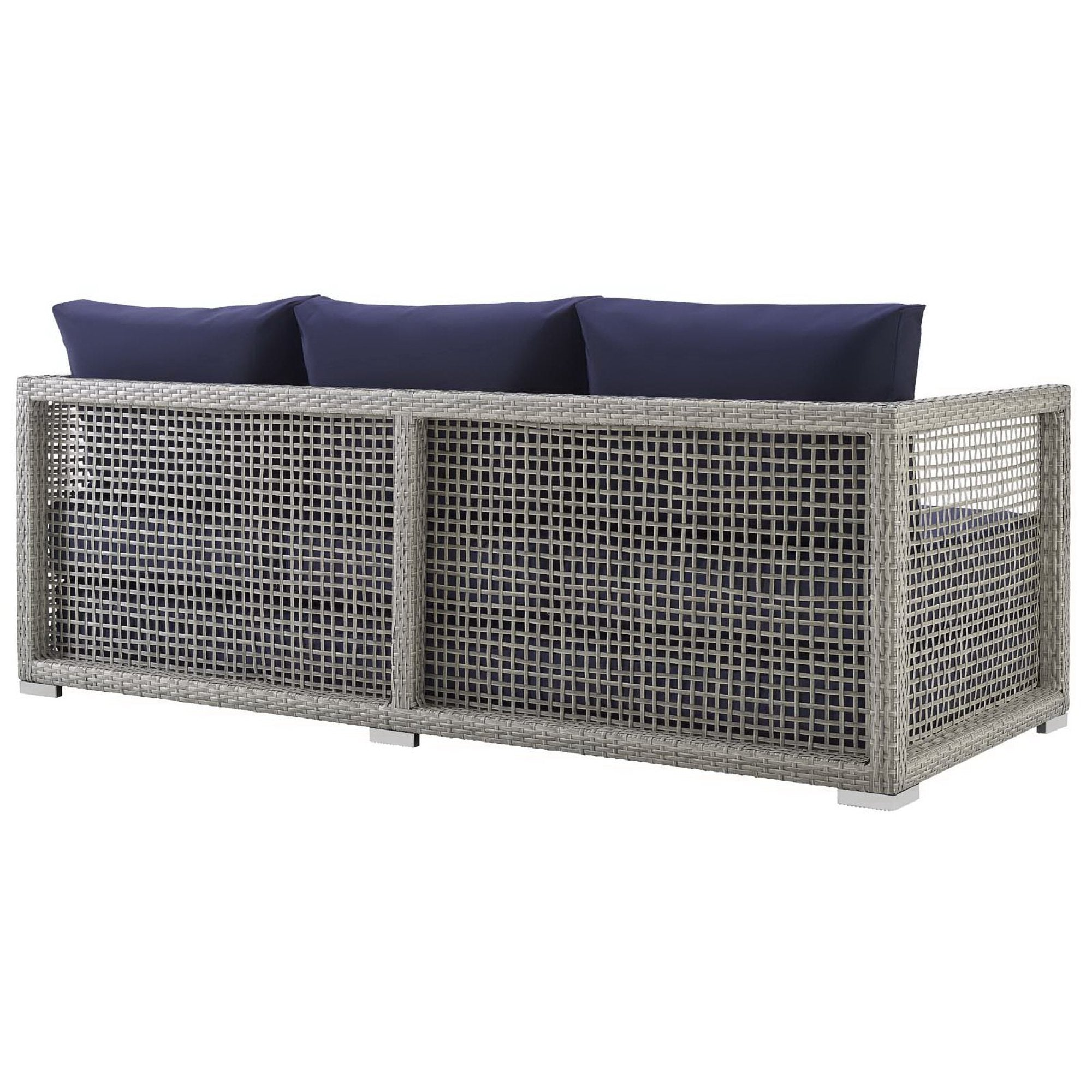 Aura Outdoor Patio Wicker Rattan Sofa, Gray Navy