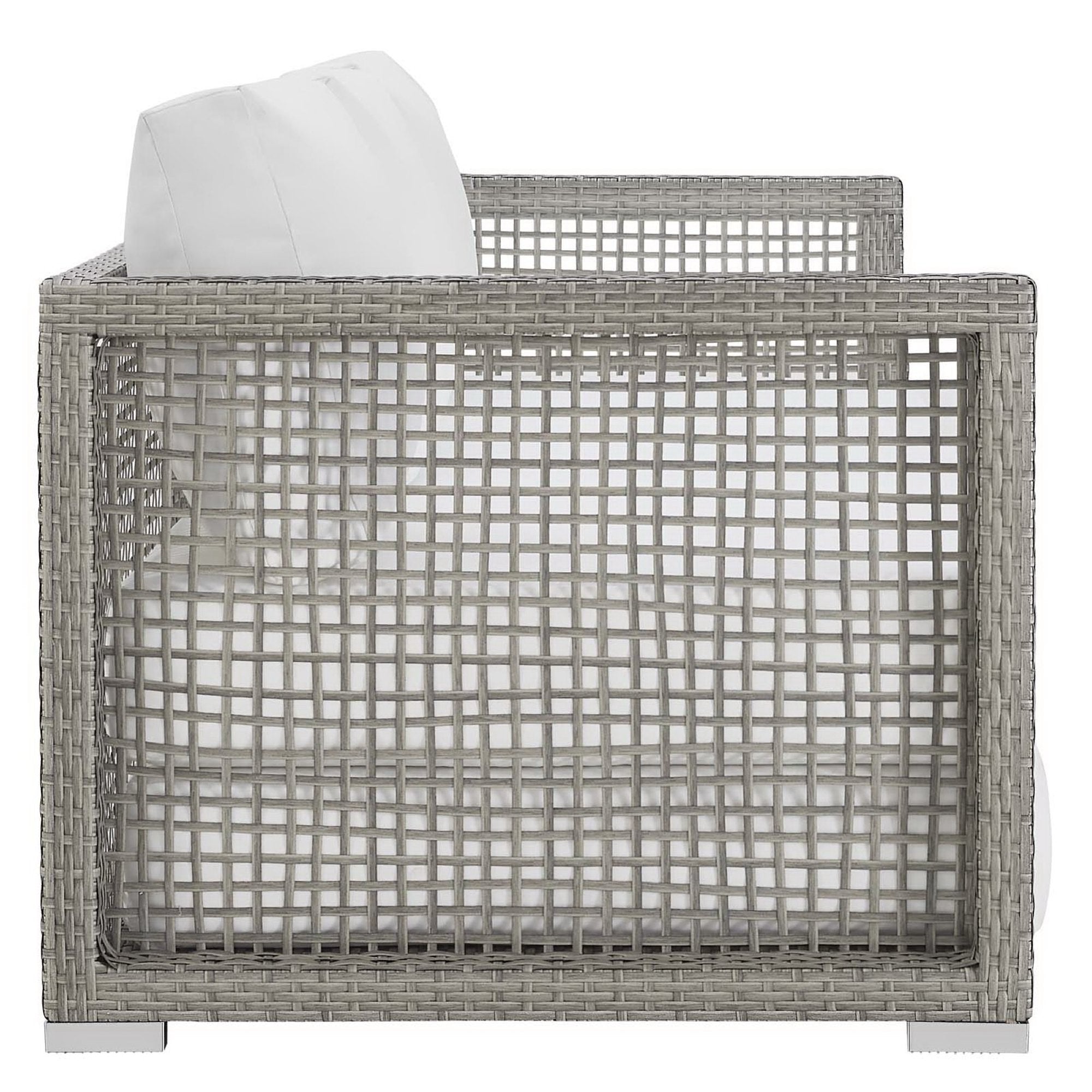 Aura Outdoor Patio Wicker Rattan Sofa, Gray White