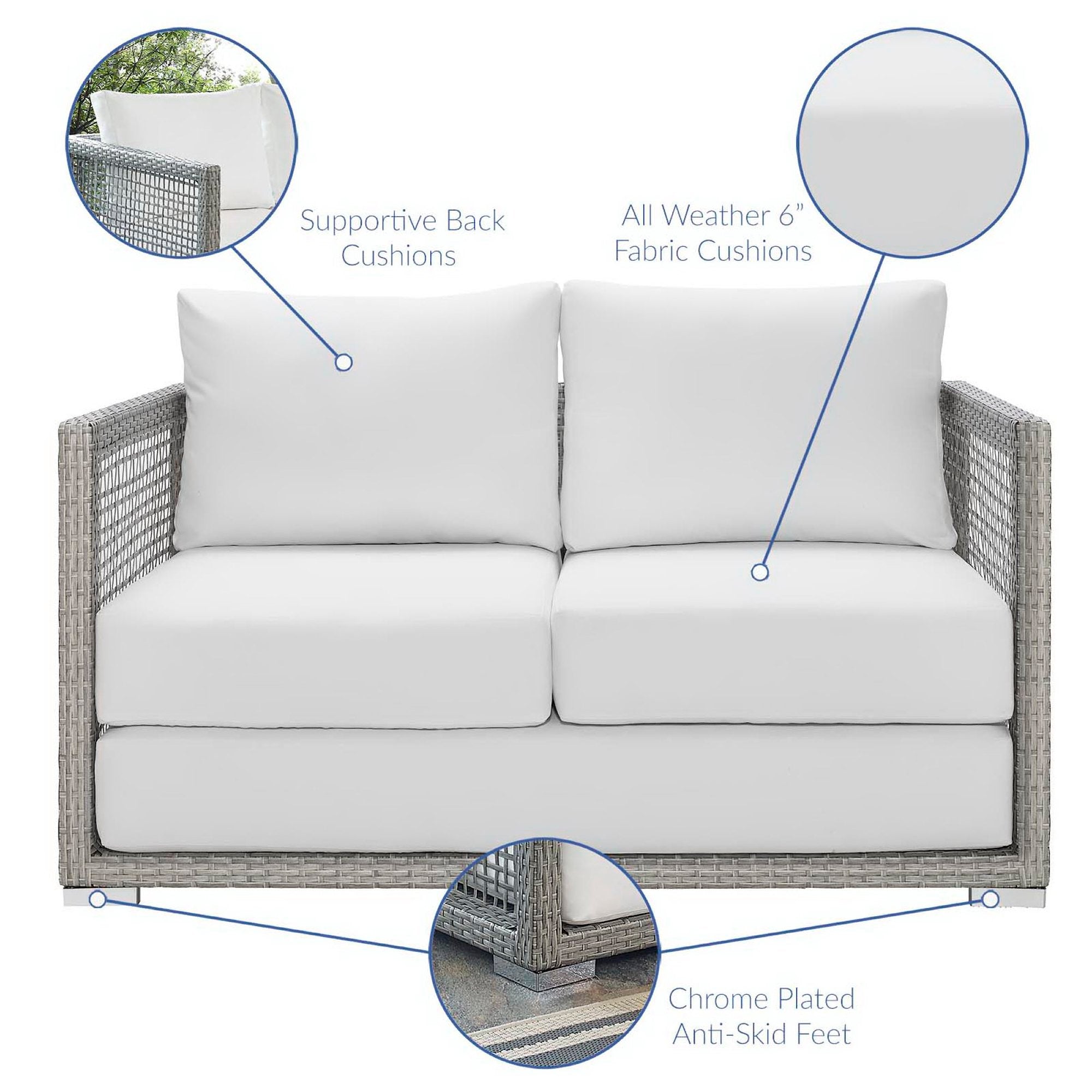 Aura Outdoor Patio Wicker Rattan Loveseat, Gray White