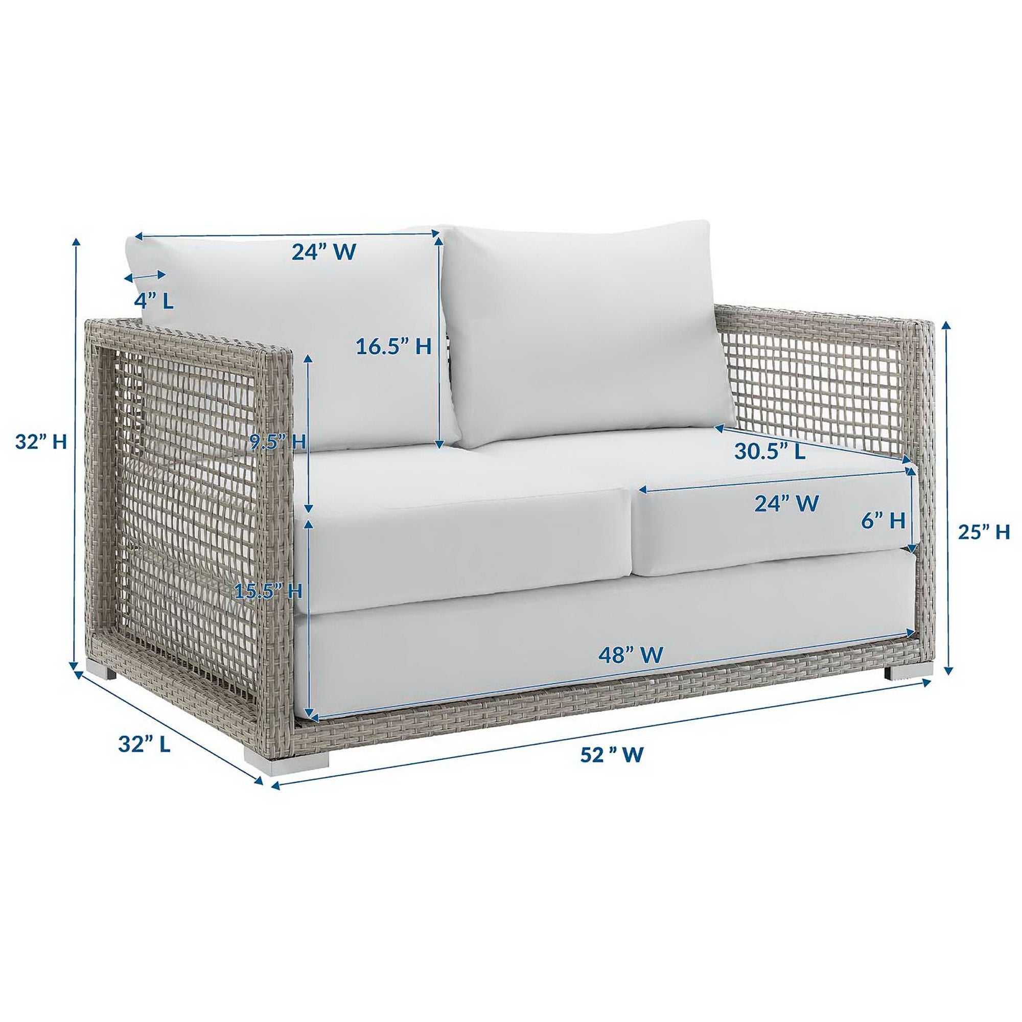 Aura Outdoor Patio Wicker Rattan Loveseat, Gray White