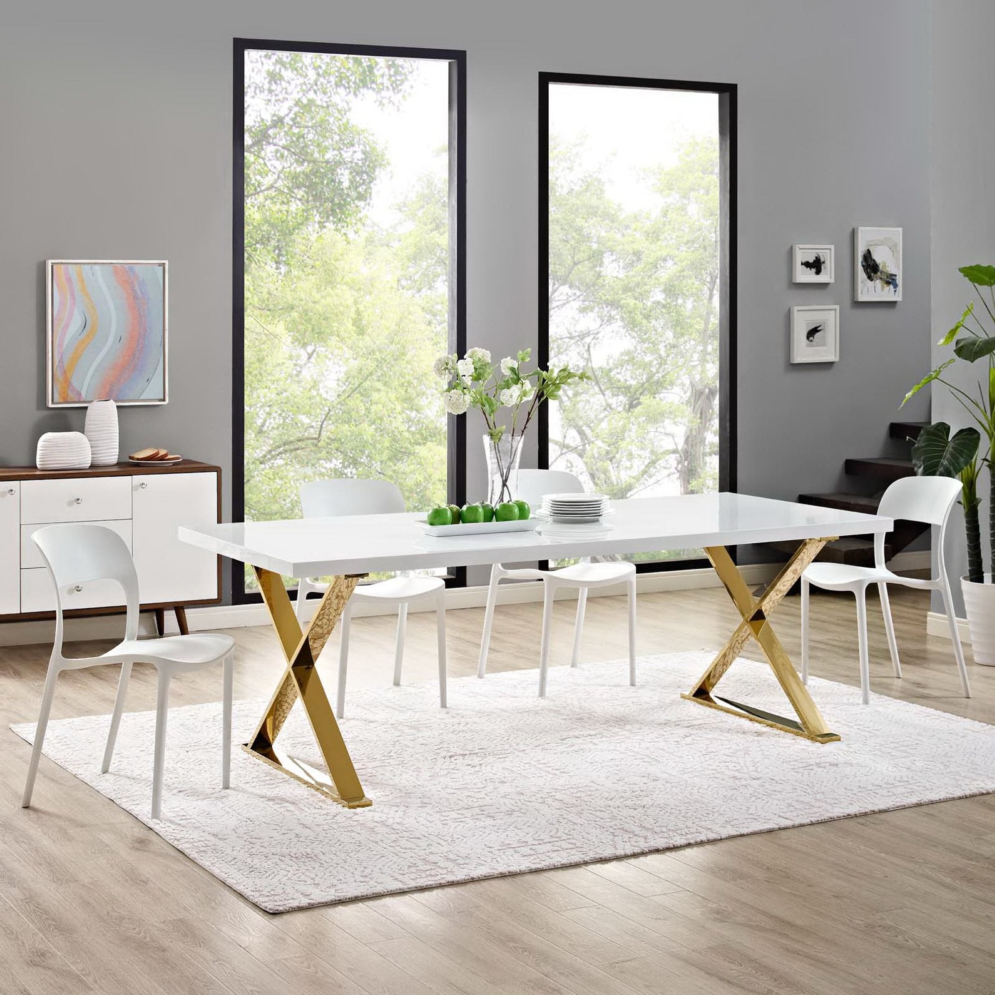 Sector Dining Table, White Gold