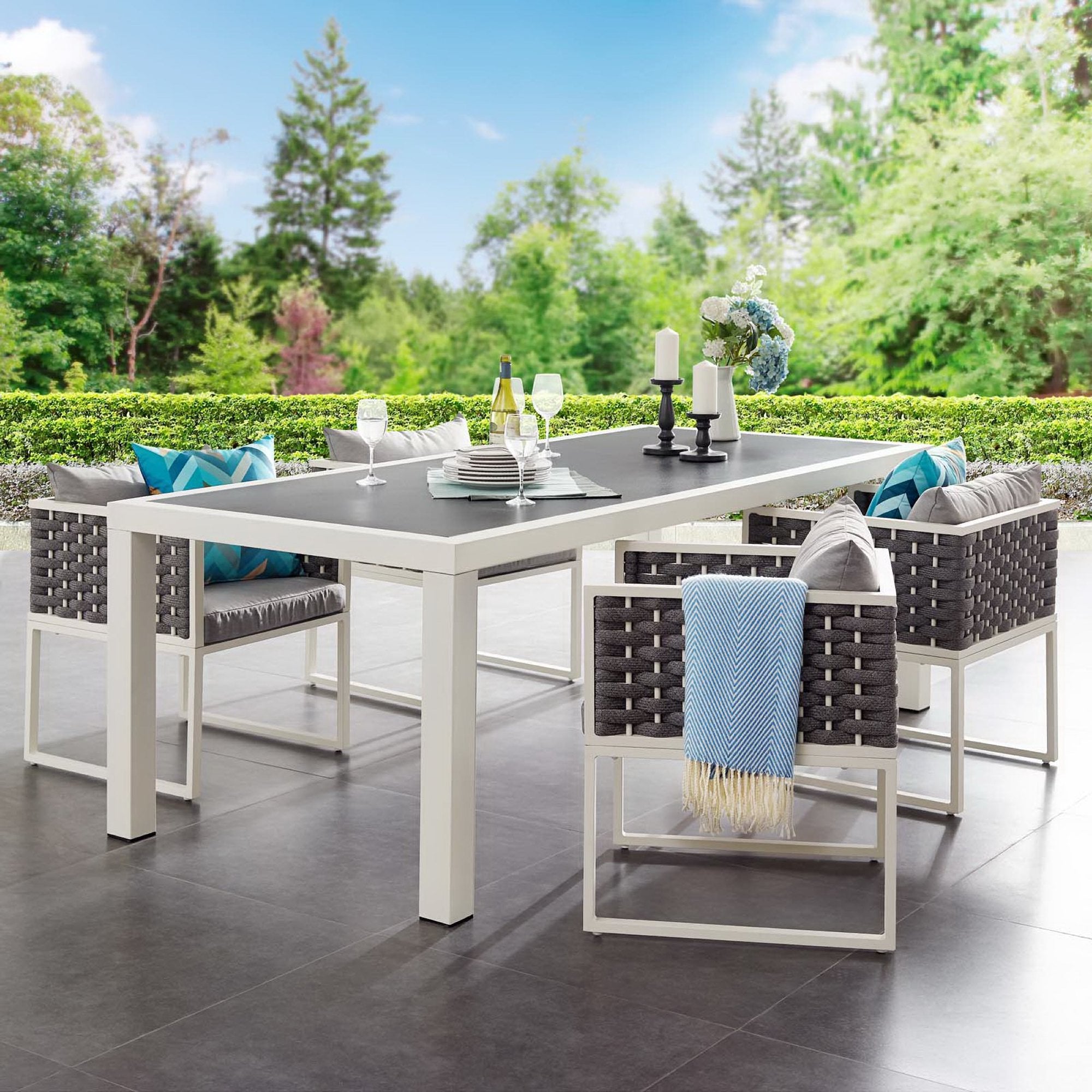 Stance 90.5" Outdoor Patio Aluminum Dining Table, White Gray