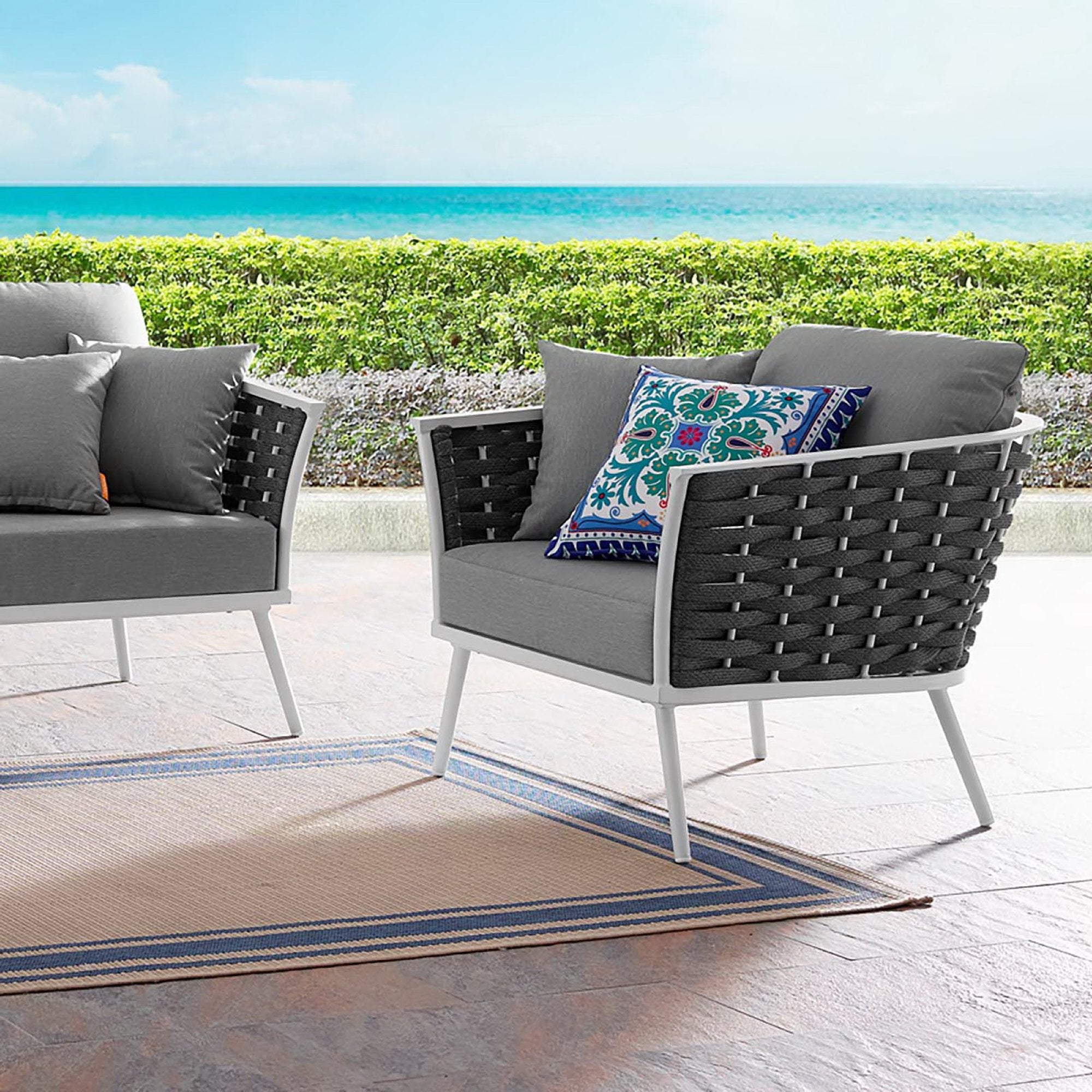 Stance Outdoor Patio Aluminum Armchair, White Gray