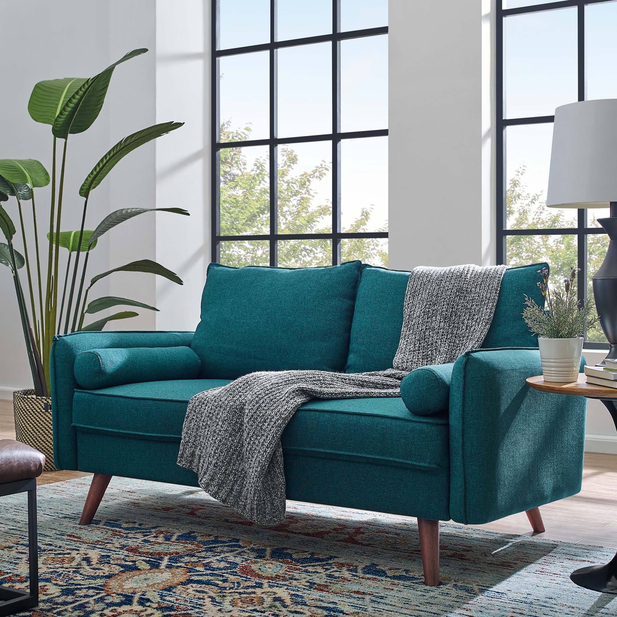 Revive Upholstered Fabric Loveseat, Teal