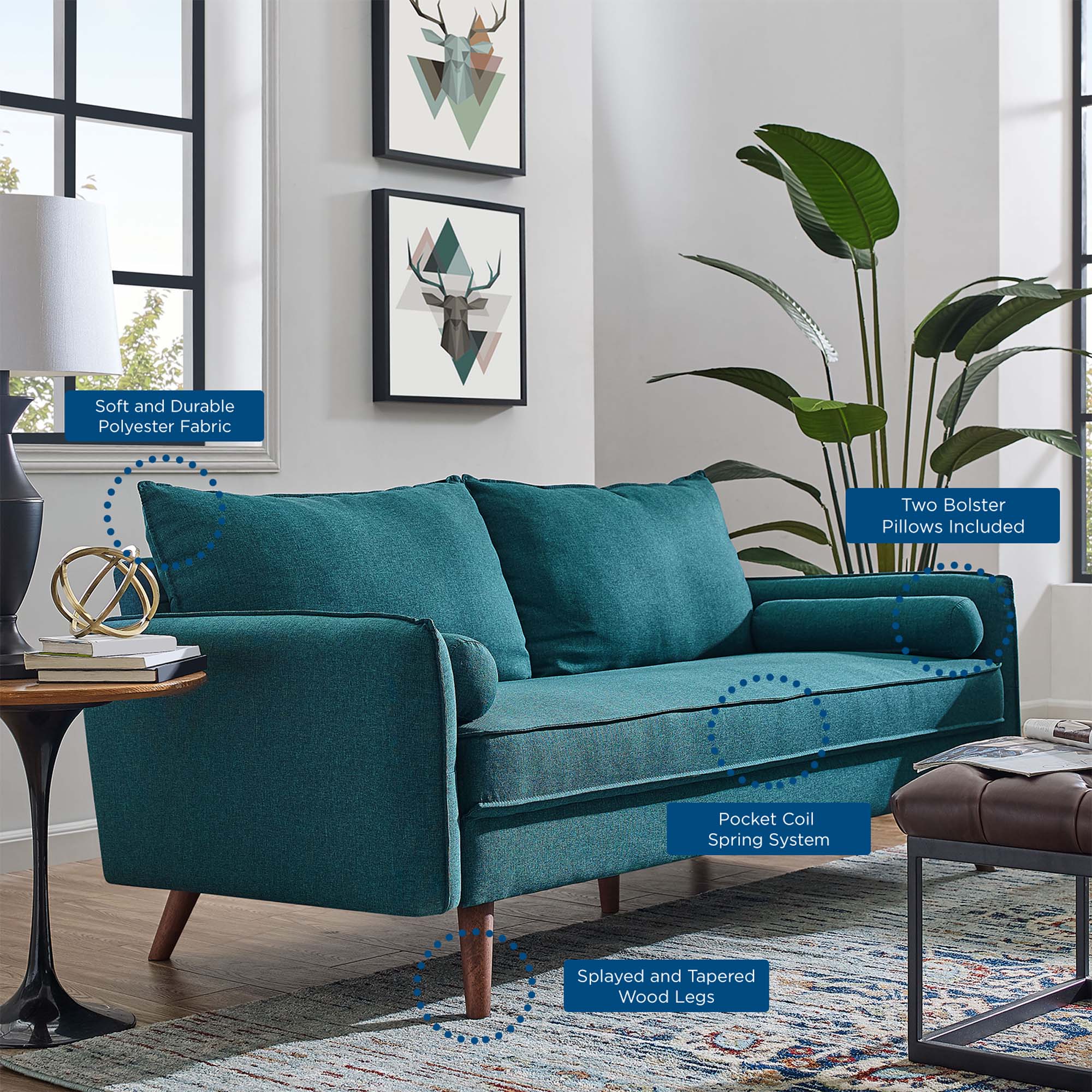 Revive Upholstered Fabric Sofa, Teal