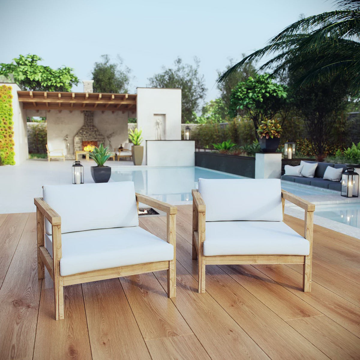 Bayport 2 Piece Outdoor Patio Teak Set, Natural White
