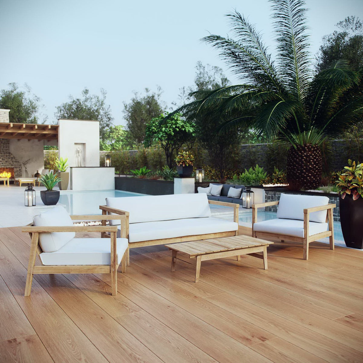 Bayport 4 Piece Outdoor Patio Teak Set, Natural White - Model EEI-3111