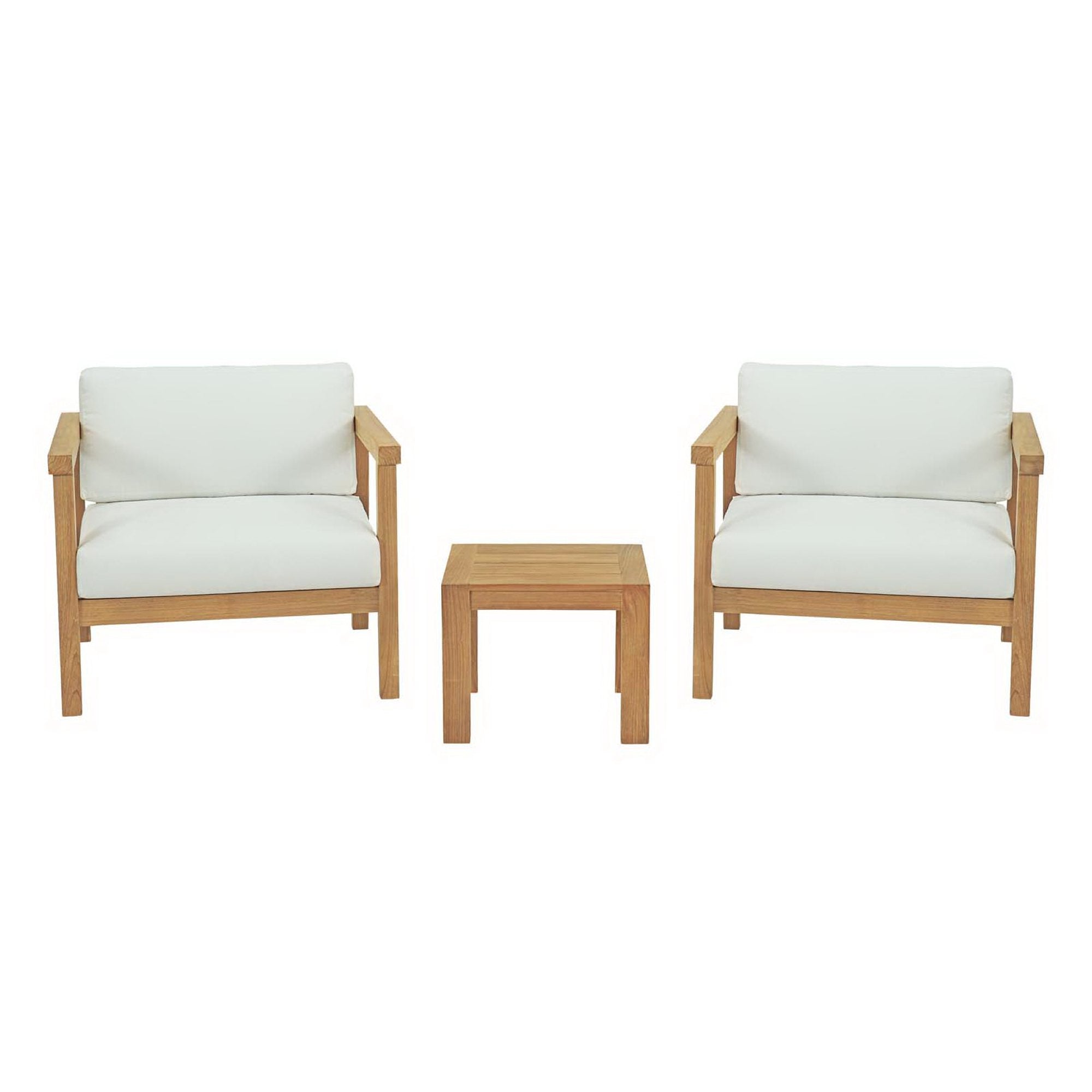 Bayport 3 Piece Outdoor Patio Teak Set, Natural White