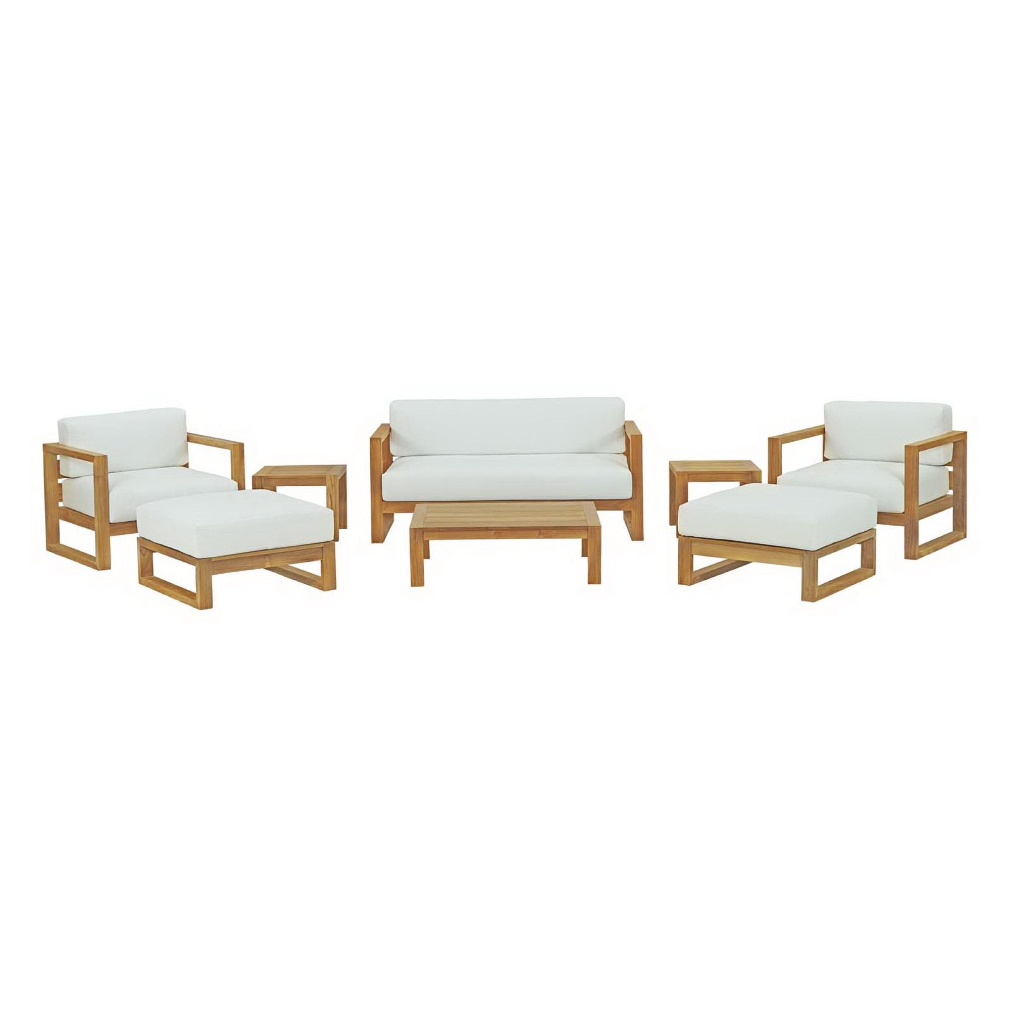 Upland 8 Piece Outdoor Patio Teak Set, Natural White