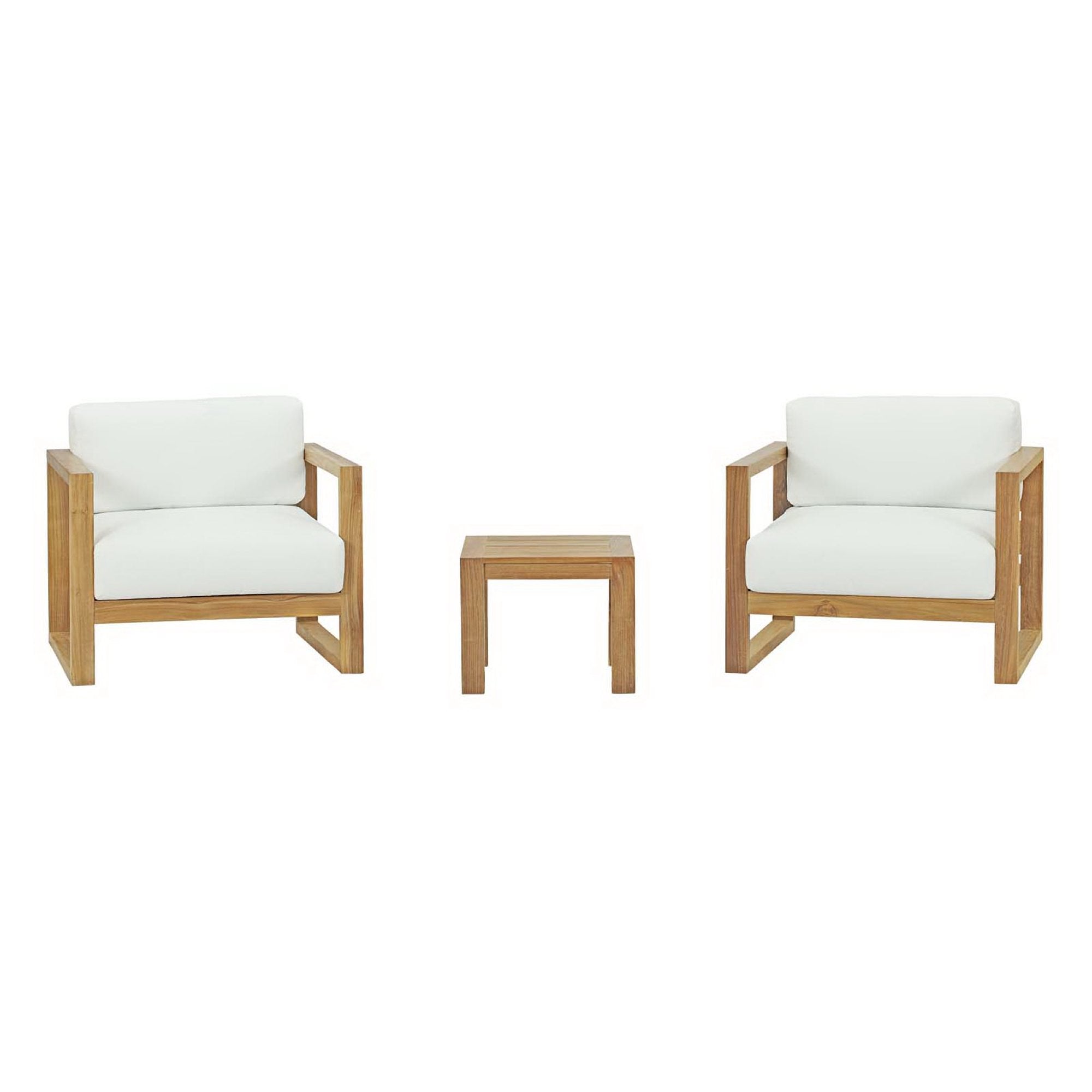 Upland 3 Piece Outdoor Patio Teak Set, Natural White