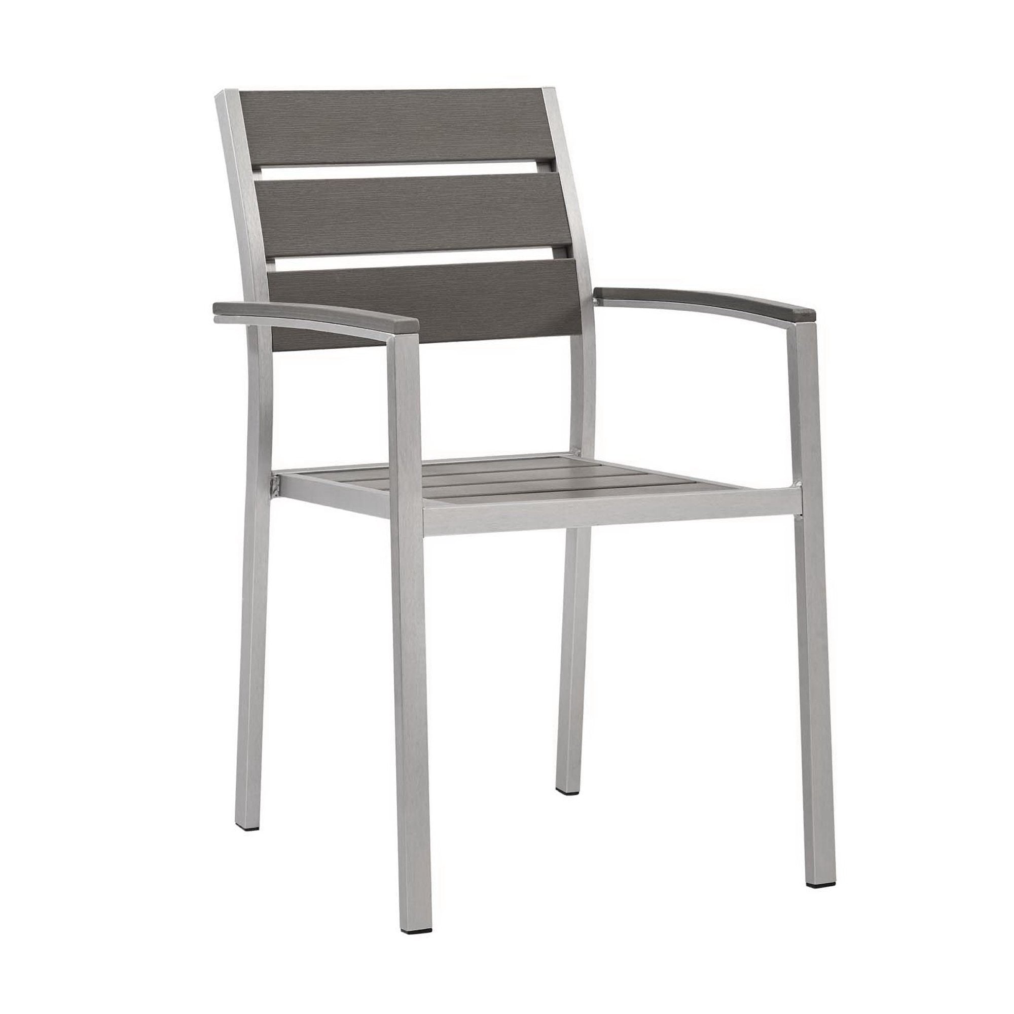 Shore Outdoor Patio Aluminum Dining Armchair, Silver Gray