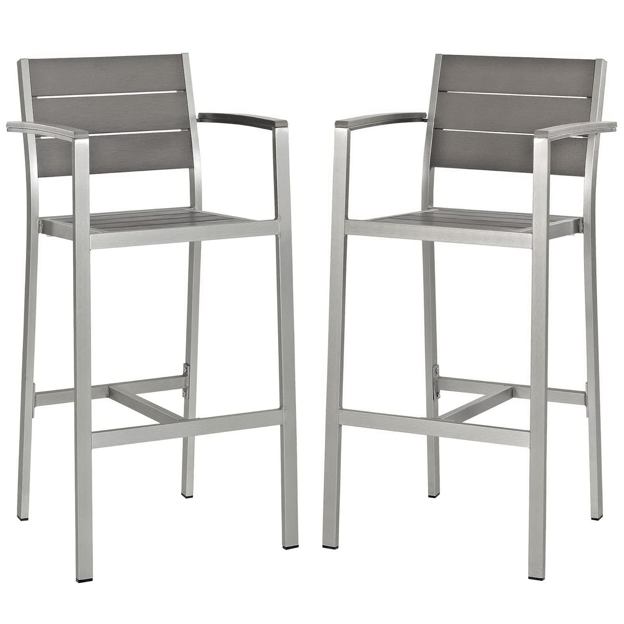 Shore Outdoor Patio Aluminum Bar Stool Set of 2, Silver Gray