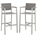 Shore Outdoor Patio Aluminum Bar Stool Set of 2, Silver Gray