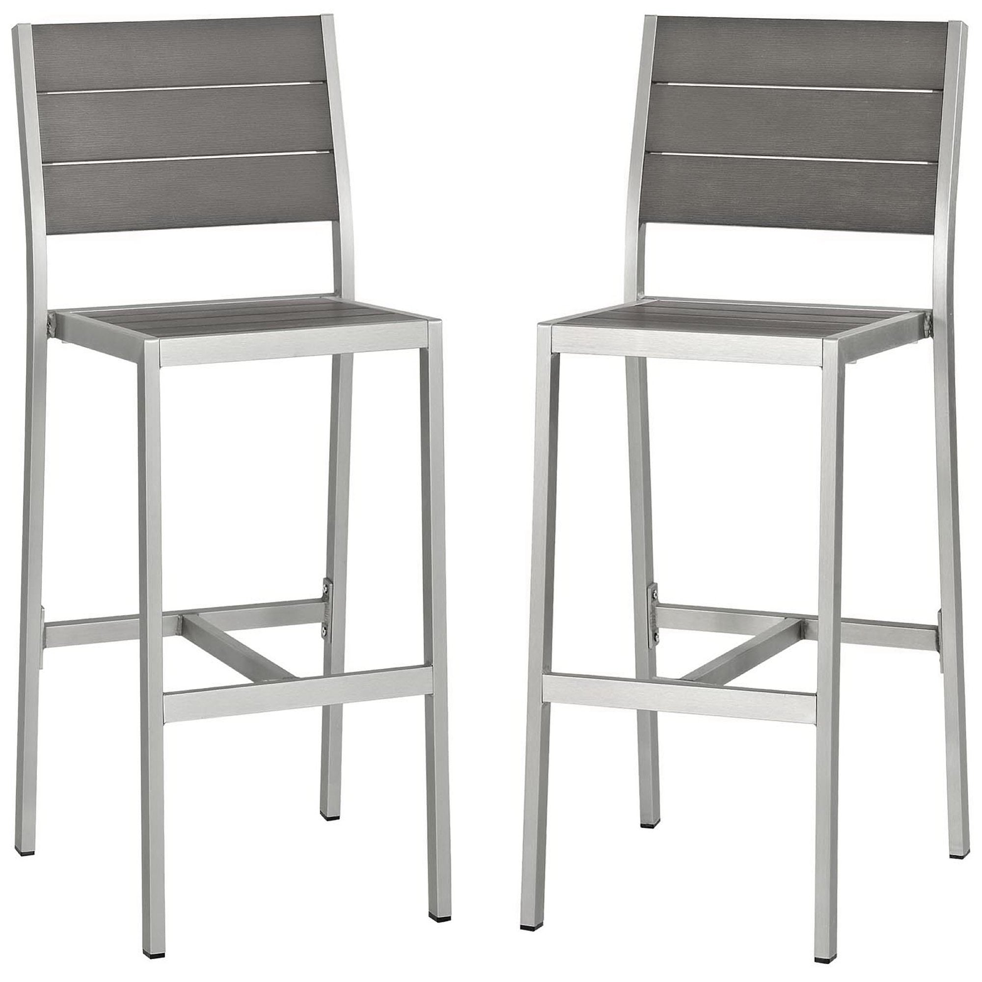 Shore Outdoor Patio Aluminum Armless Bar Stool Set of 2, Silver Gray