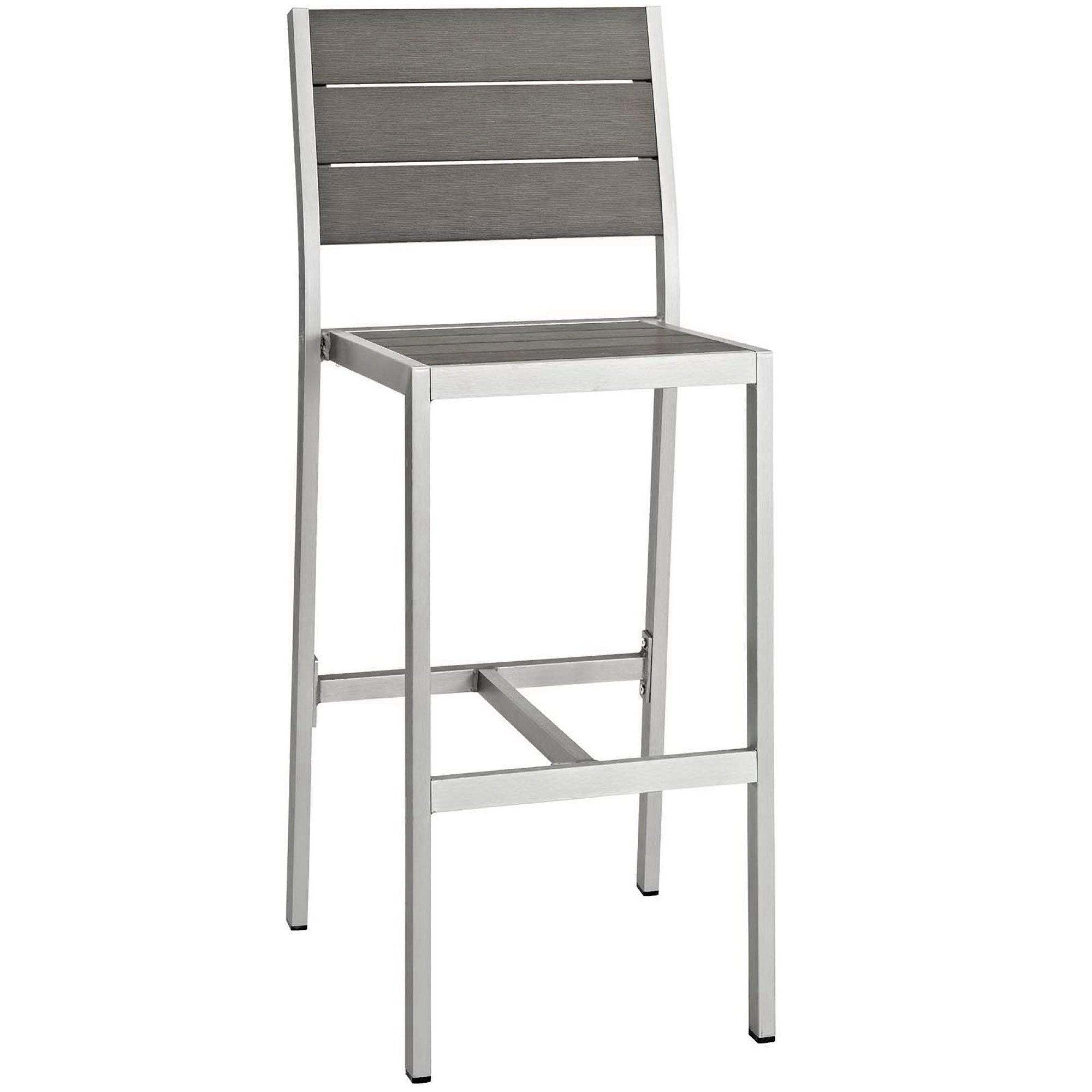 Shore Outdoor Patio Aluminum Armless Bar Stool Set of 2, Silver Gray