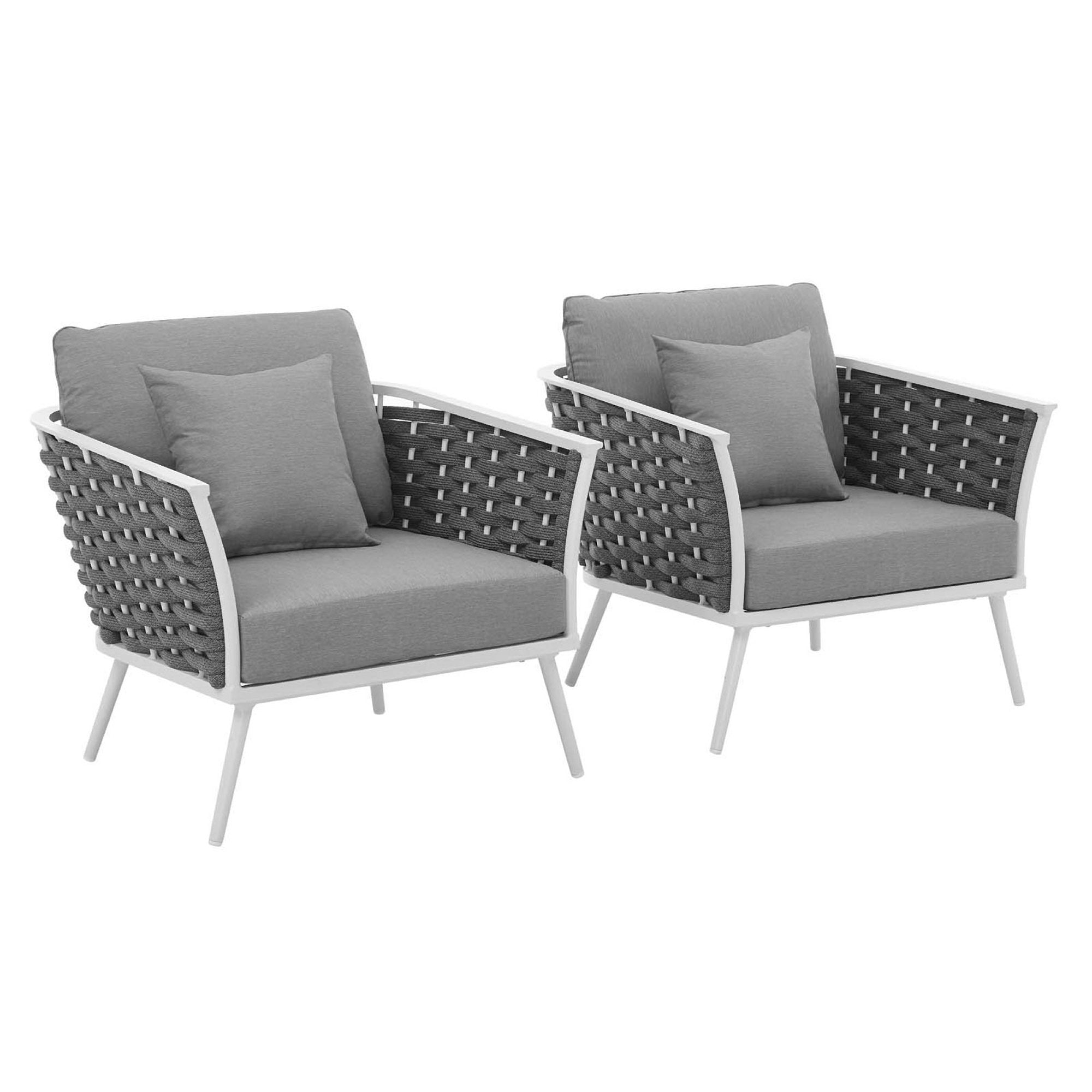 Stance Outdoor Patio Aluminum Armchair Set of 2, White Gray