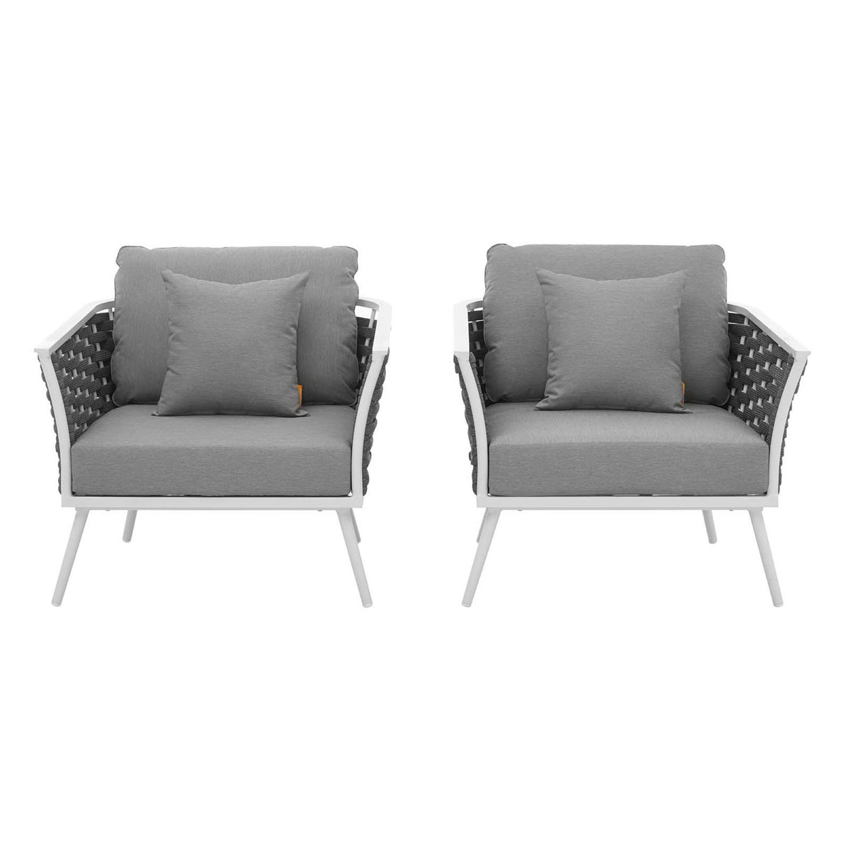 Stance Outdoor Patio Aluminum Armchair Set of 2, White Gray