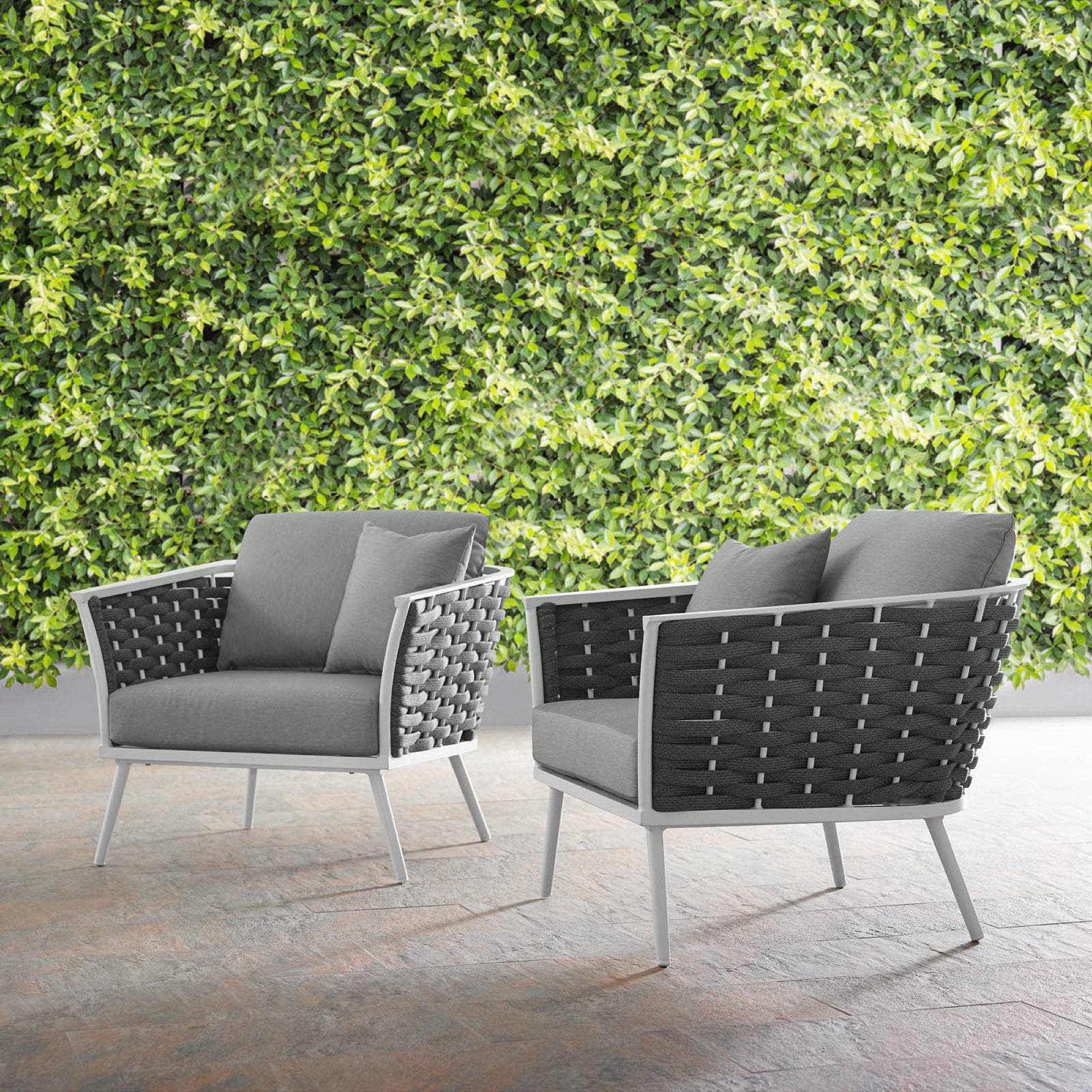 Stance Outdoor Patio Aluminum Armchair Set of 2, White Gray