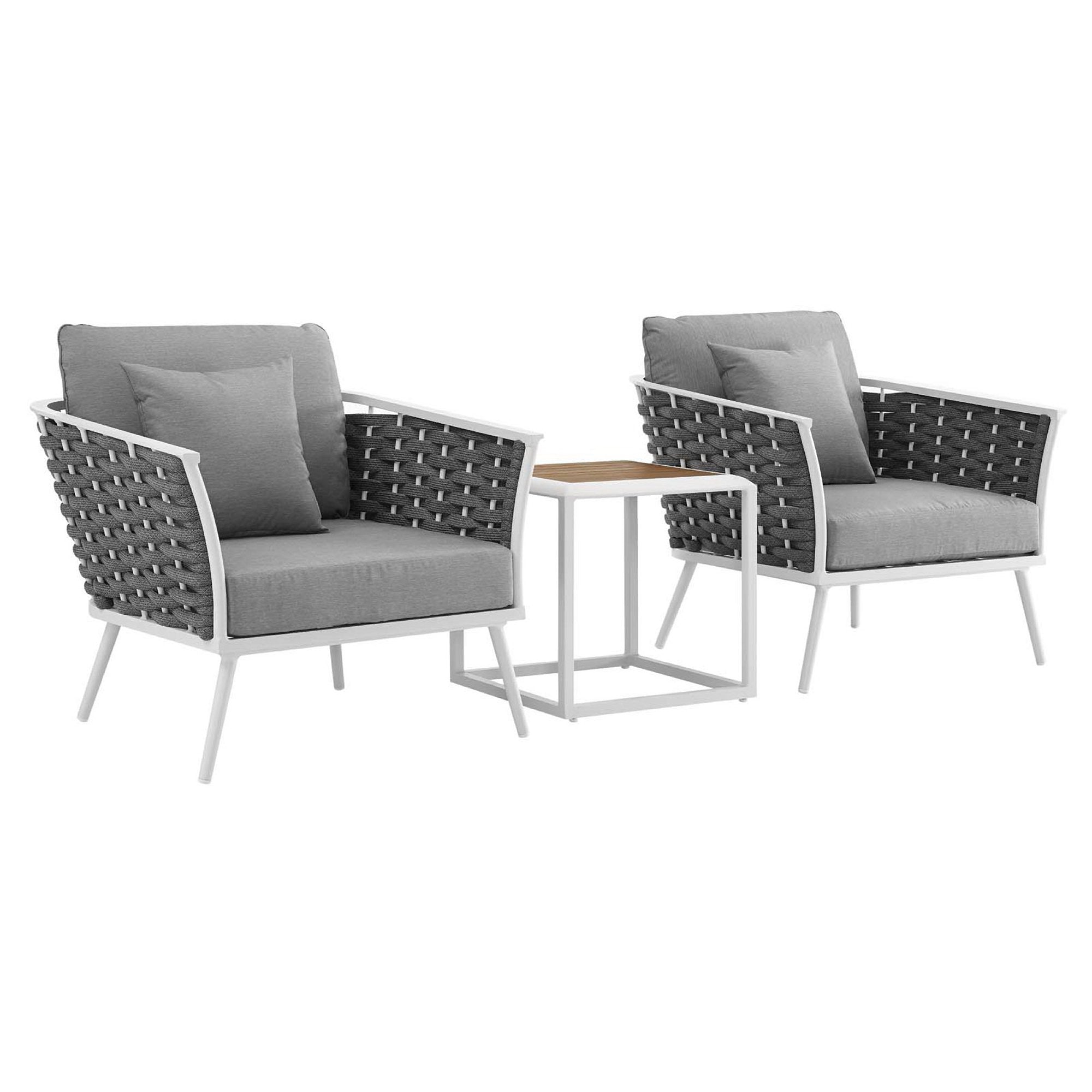 Stance 3 Piece Outdoor Patio Aluminum Sectional Sofa Set, White Gray
