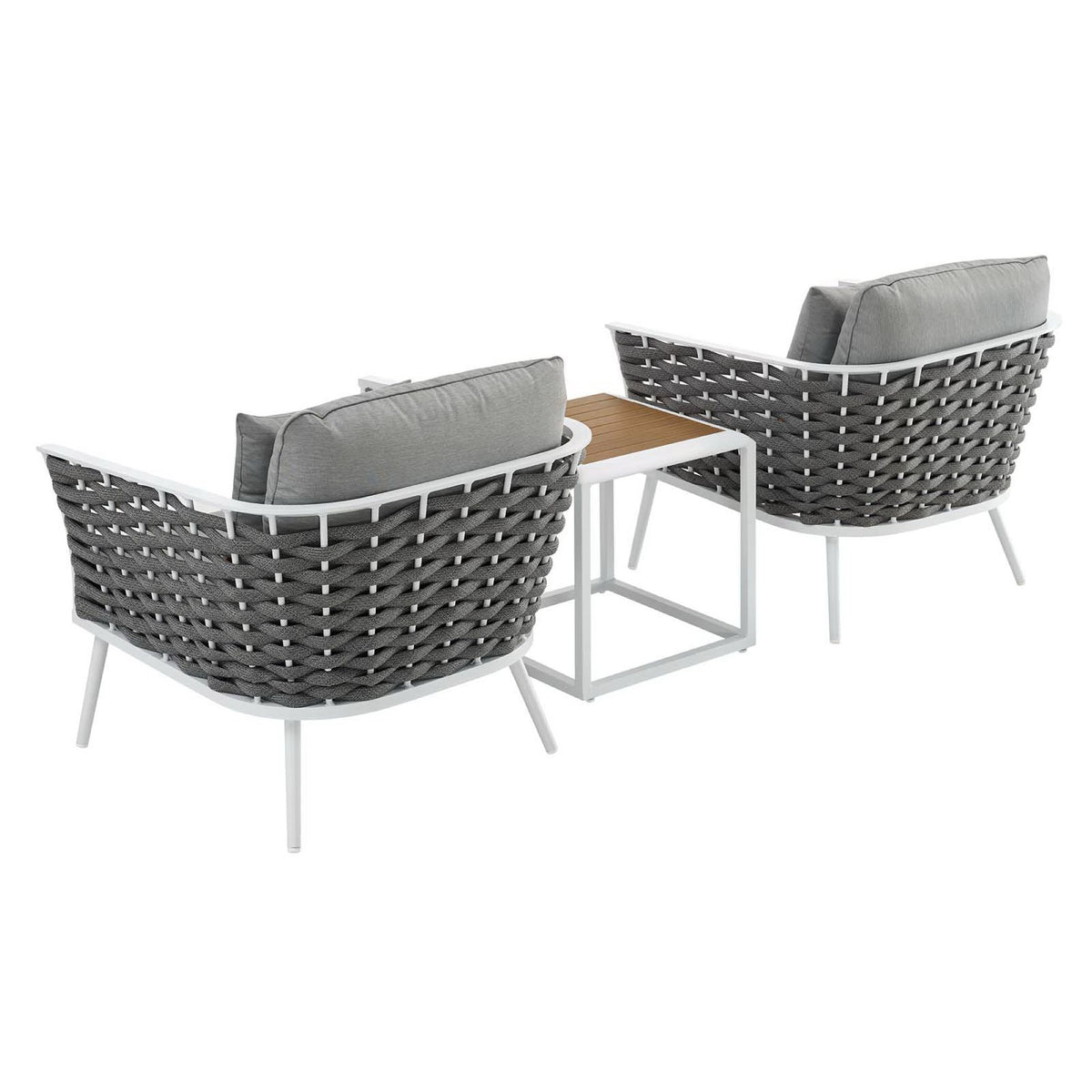 Stance 3 Piece Outdoor Patio Aluminum Sectional Sofa Set, White Gray
