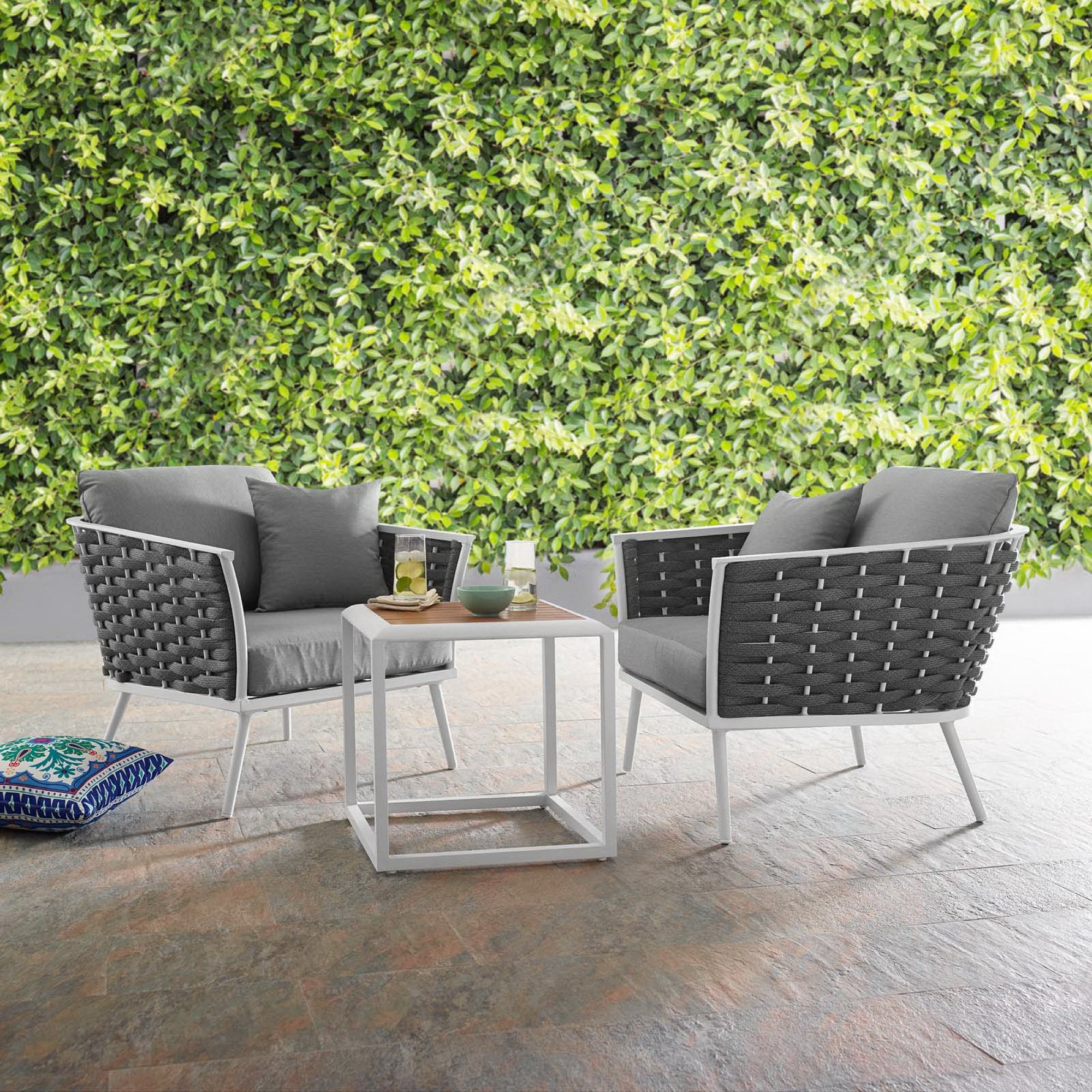 Stance 3 Piece Outdoor Patio Aluminum Sectional Sofa Set, White Gray