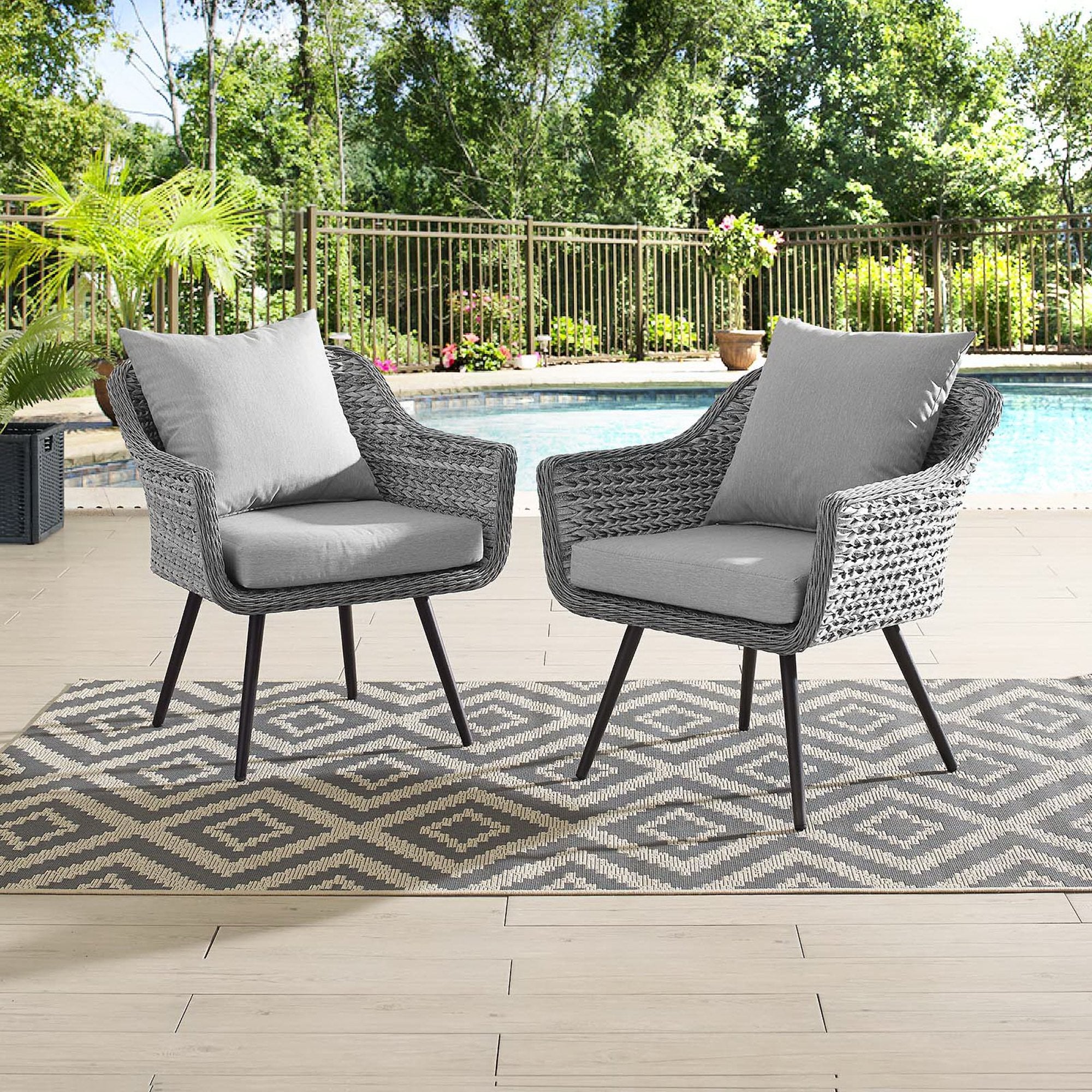 Endeavor Outdoor Patio Wicker Rattan Armchair Set of 2, Gray Gray