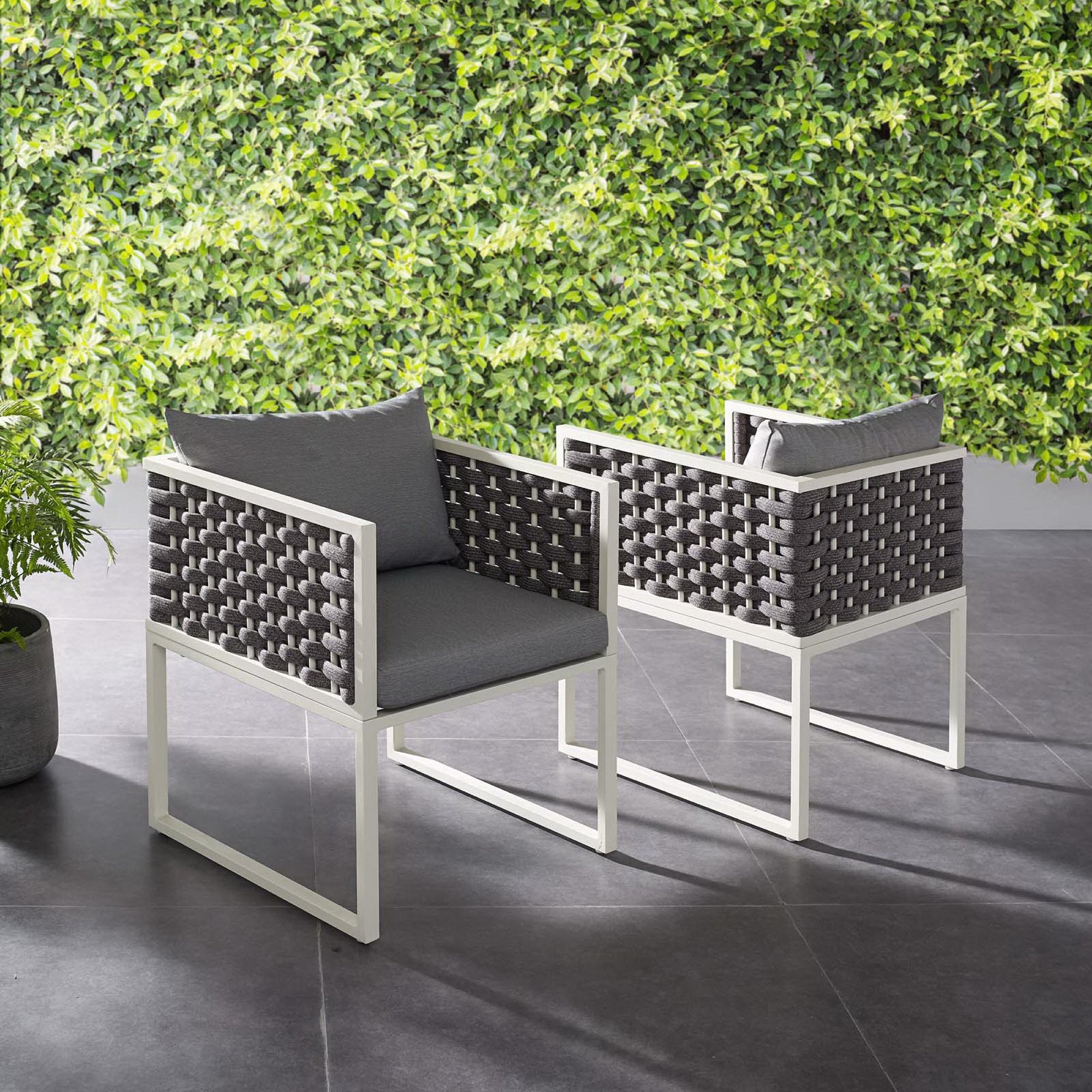 Stance Outdoor Patio Aluminum Dining Armchair Set of 2, White Gray