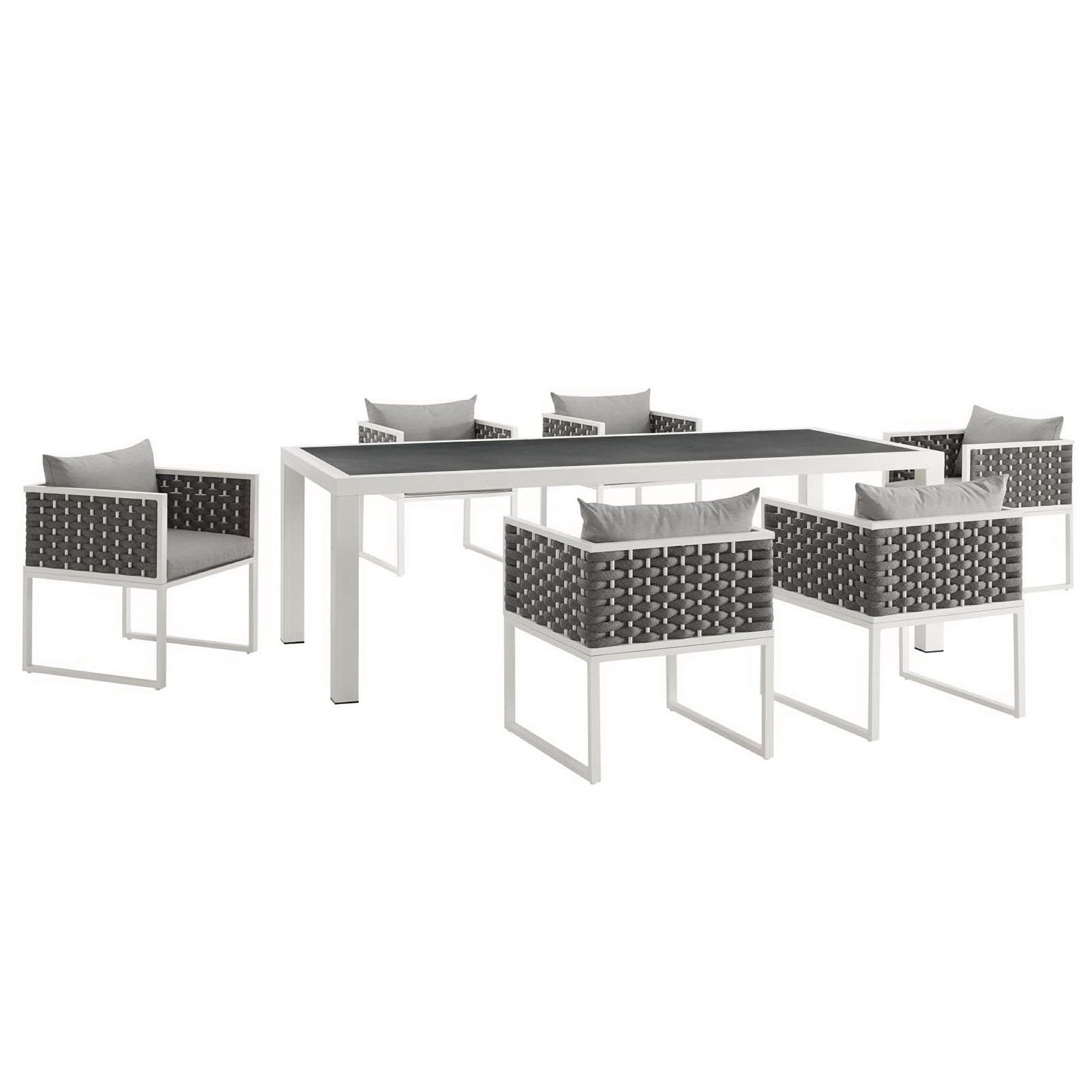 Stance 7 Piece Outdoor Patio Aluminum Dining Set, White Gray
