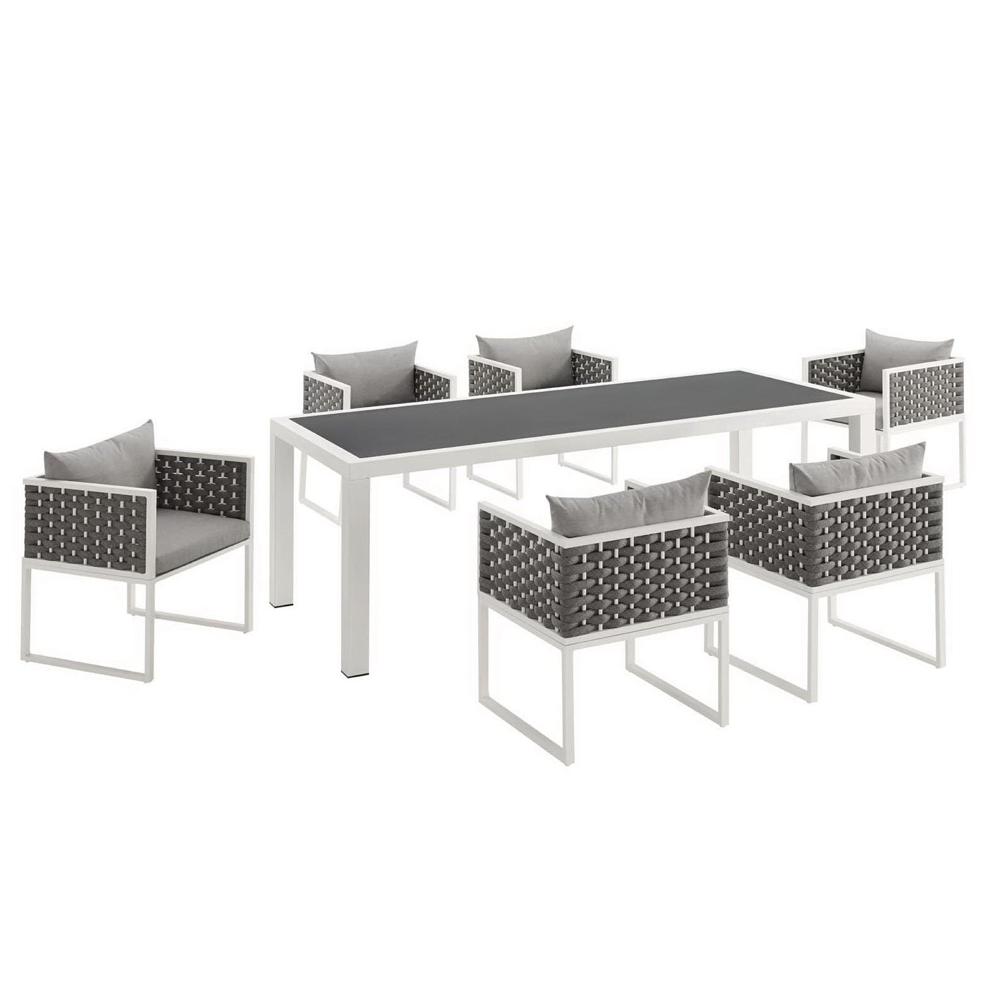 Stance 7 Piece Outdoor Patio Aluminum Dining Set, White Gray