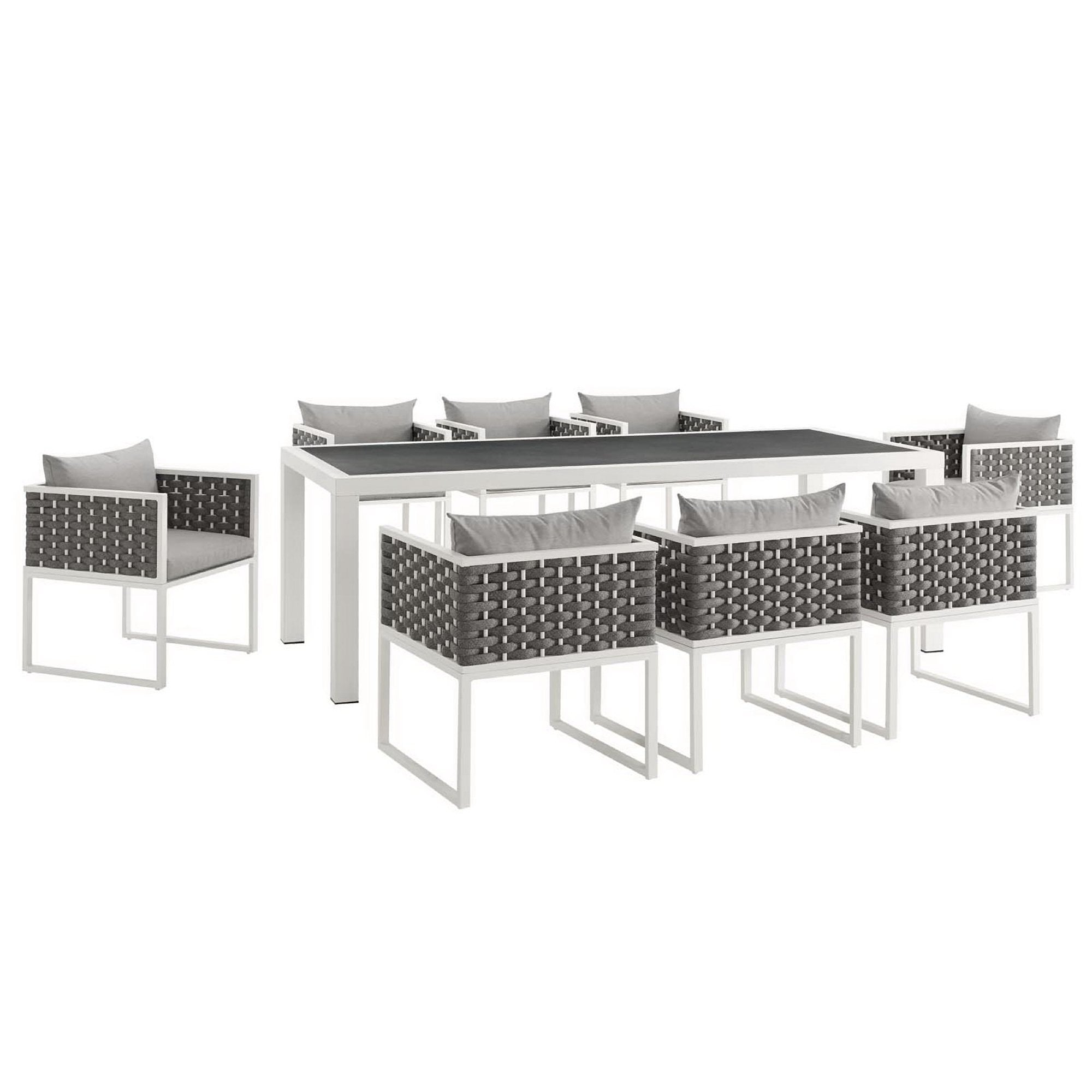 Stance 9 Piece Outdoor Patio Aluminum Dining Set, White Gray