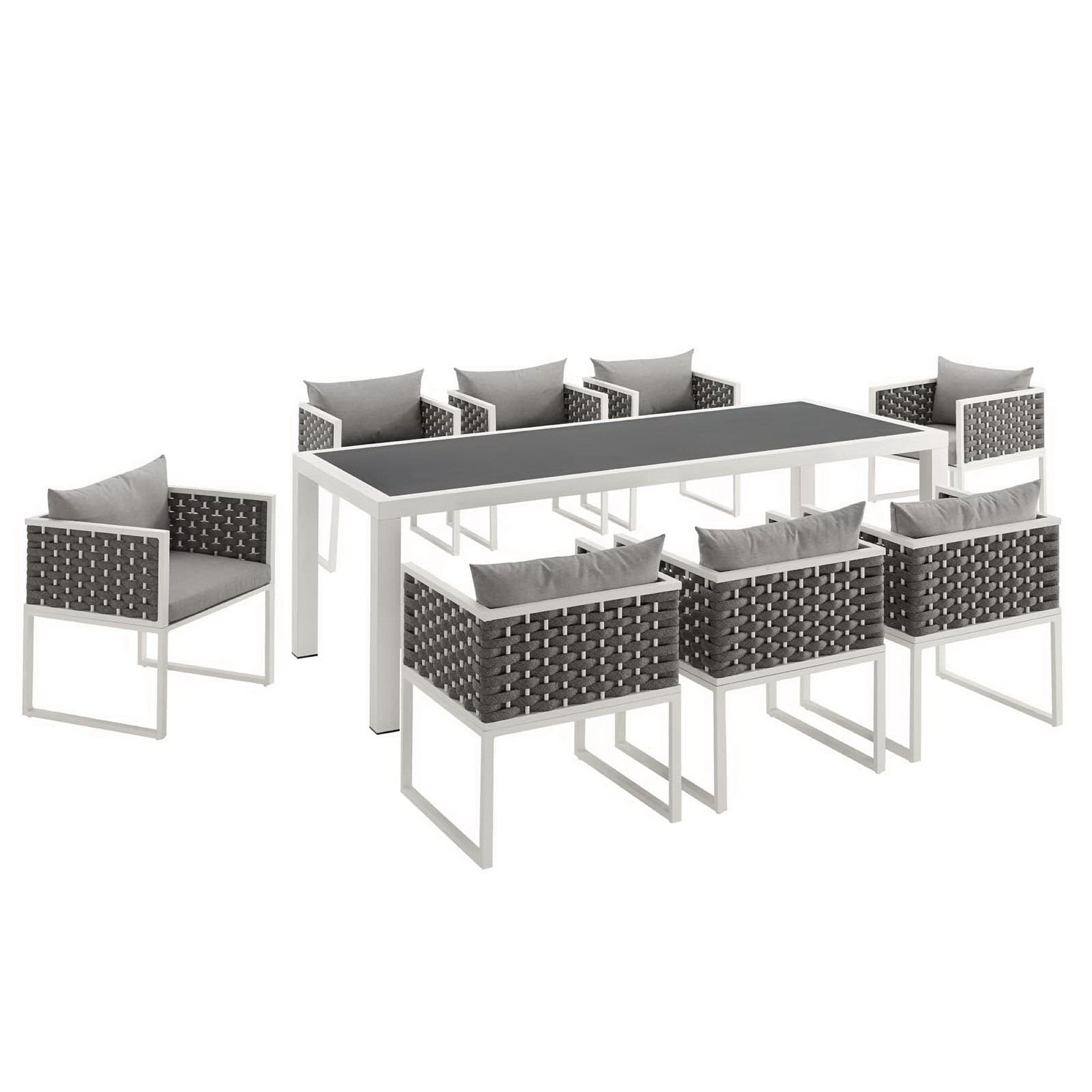 Stance 9 Piece Outdoor Patio Aluminum Dining Set, White Gray