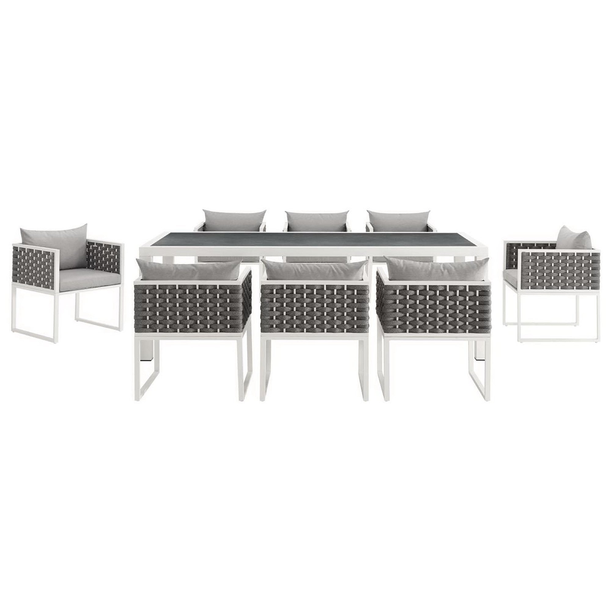 Stance 9 Piece Outdoor Patio Aluminum Dining Set, White Gray