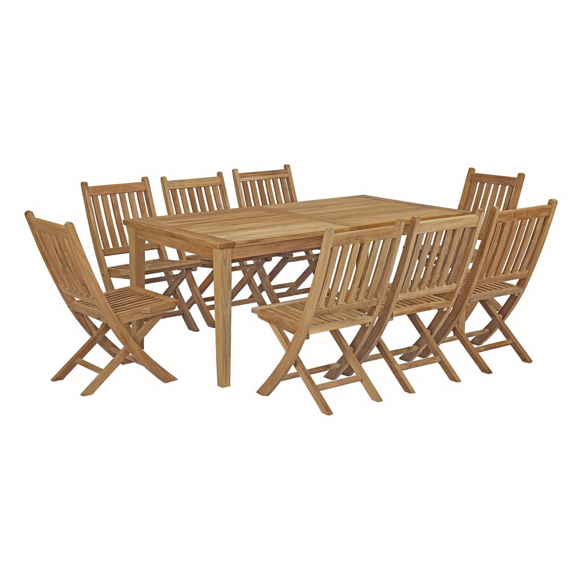 Marina 9 Piece Outdoor Patio Teak Dining Set, Natural